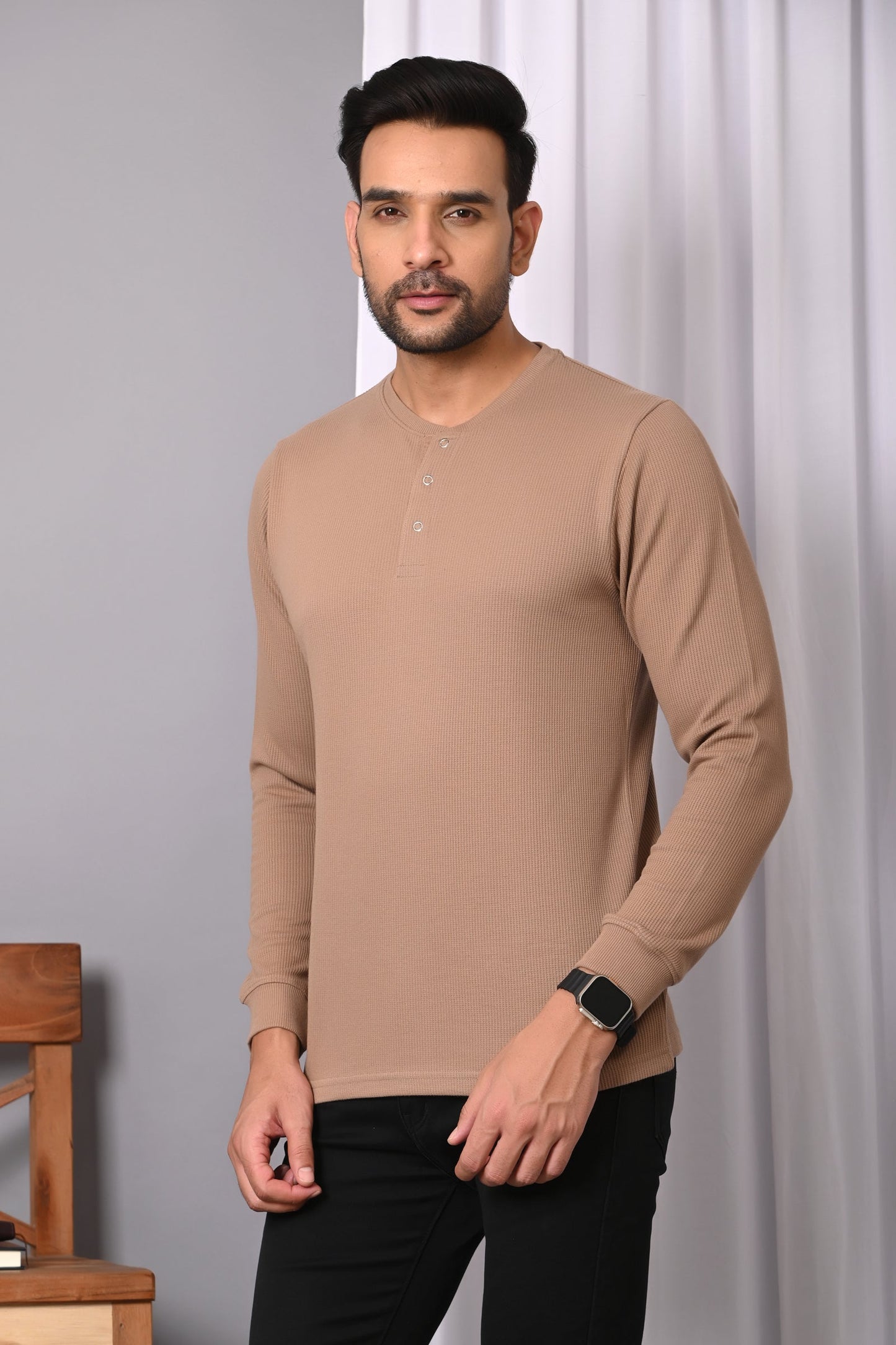 Arbour  Men Henley Neck Full Sleeves T-Shirt