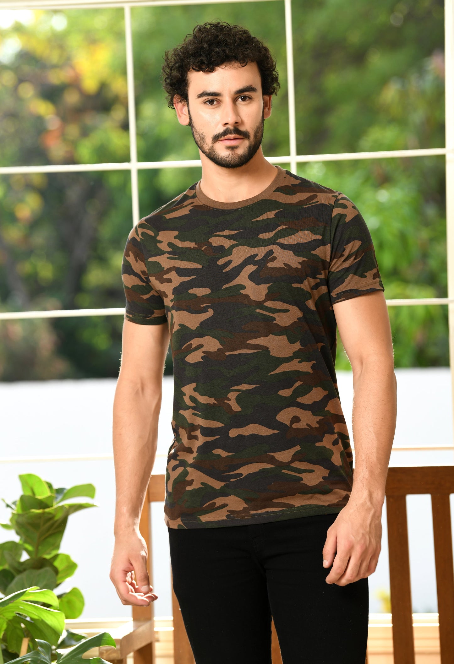 Arbour Men Military Camouflage Round Neck Cotton Blend T-Shirt