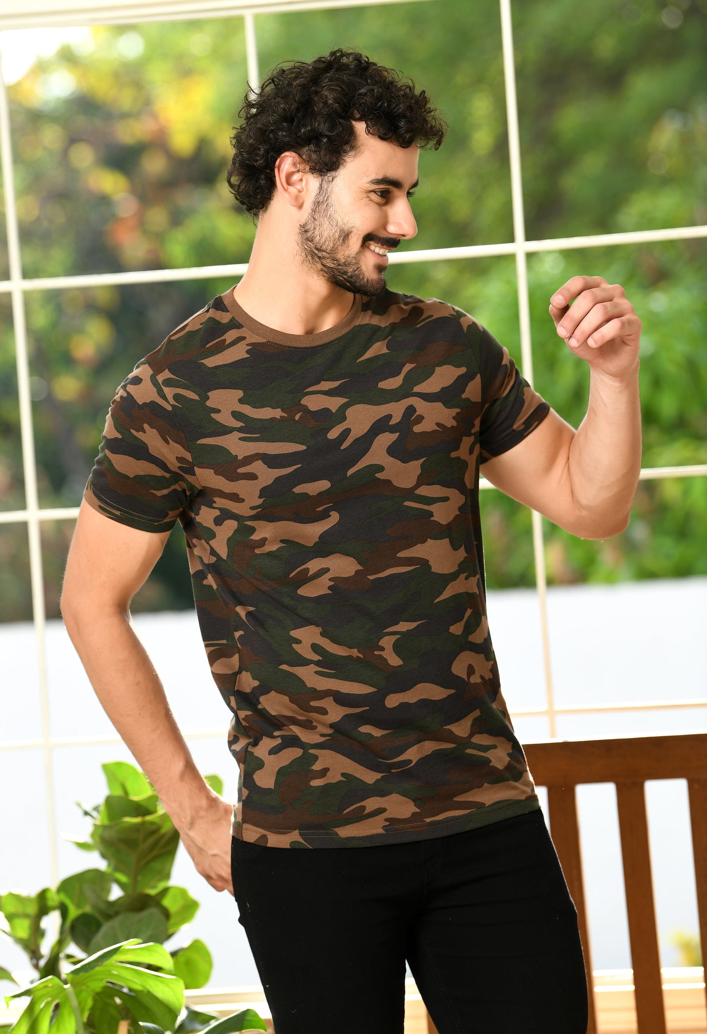 Arbour Men Military Camouflage Round Neck Cotton Blend T-Shirt