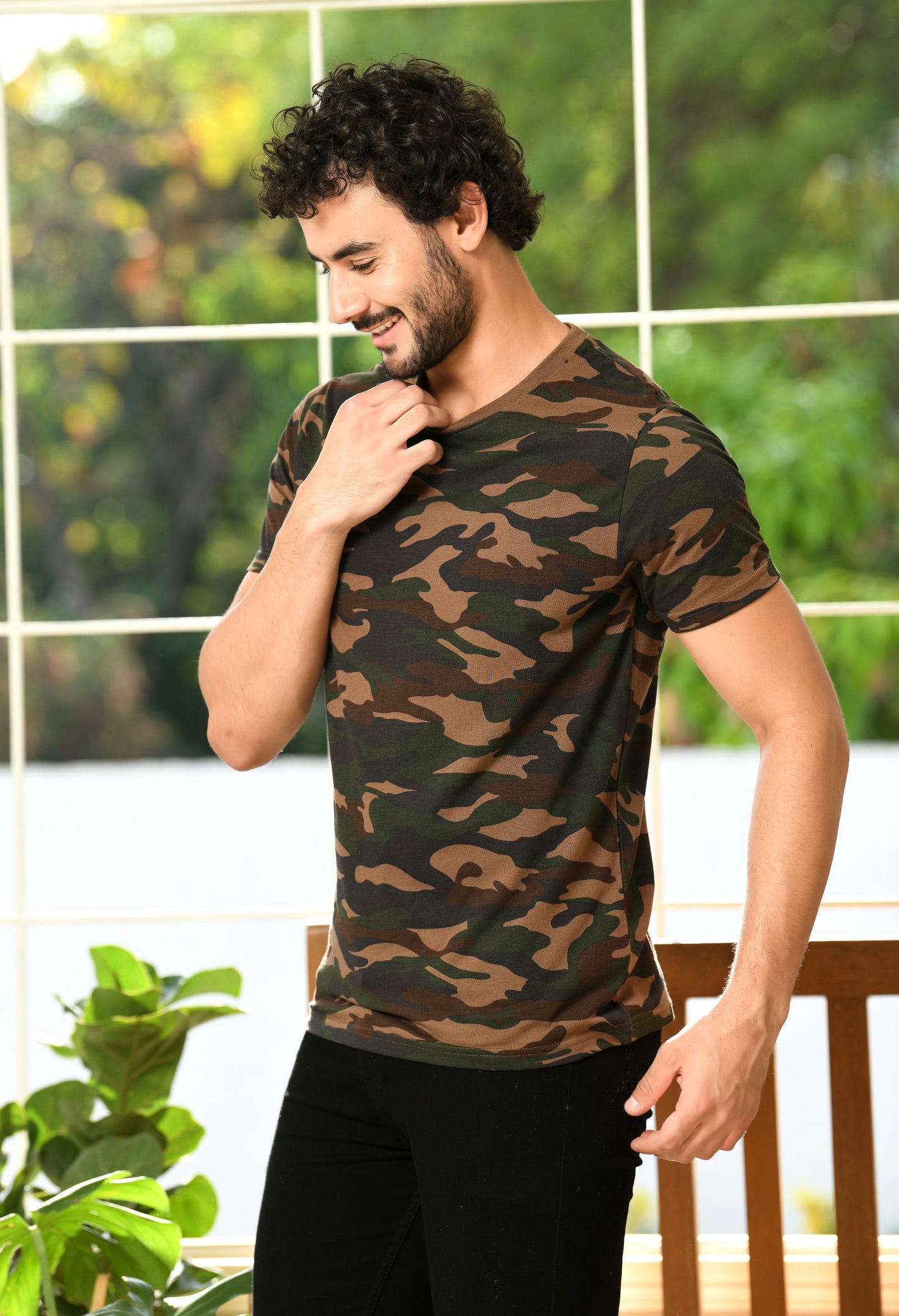 Arbour Men Military Camouflage Round Neck Cotton Blend T-Shirt