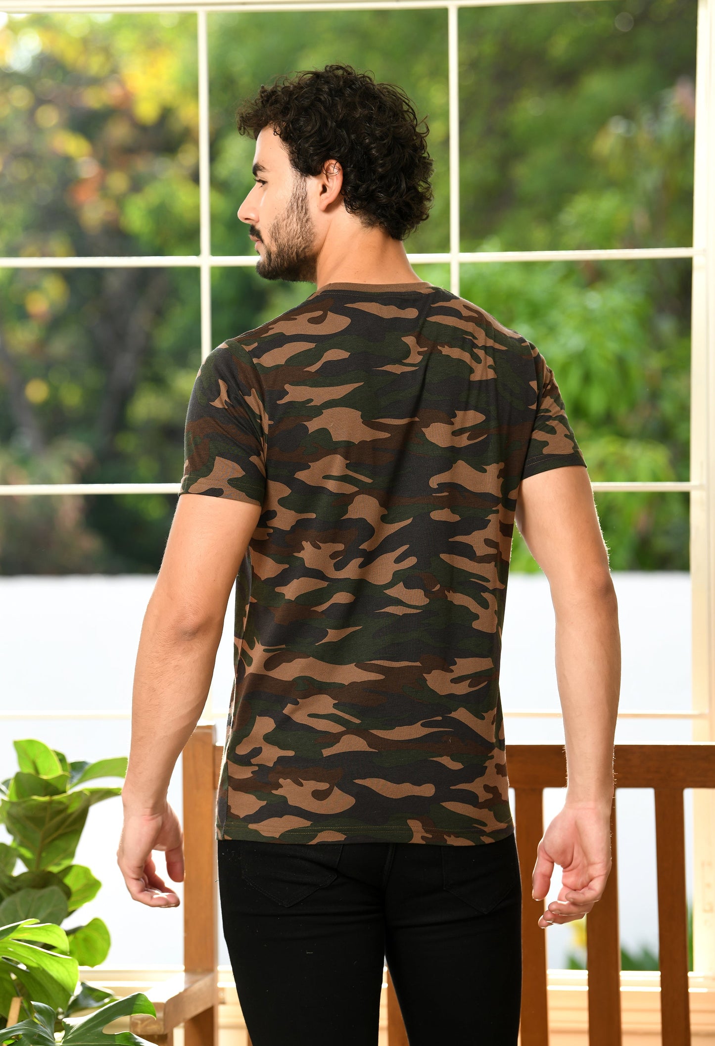 Arbour Men Military Camouflage Round Neck Cotton Blend T-Shirt