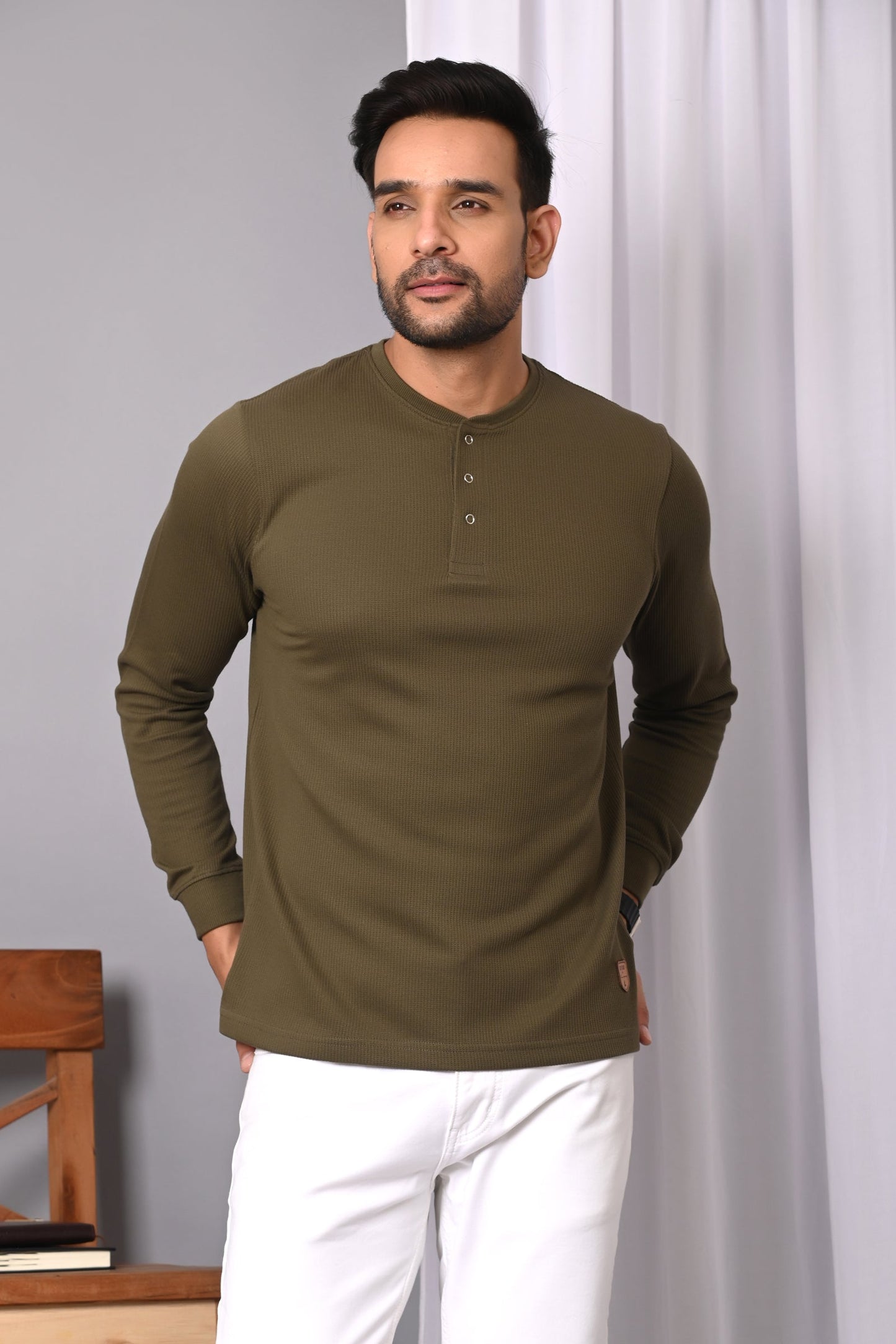 Arbour  Men Henley Neck Full Sleeves T-Shirt