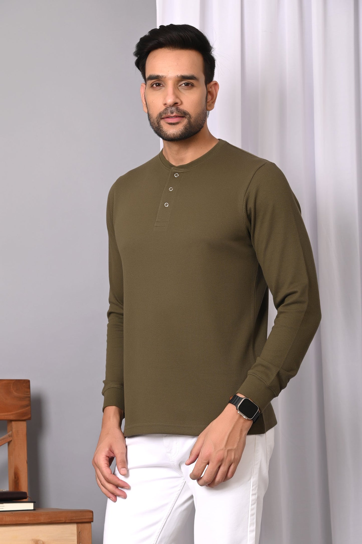 Arbour  Men Henley Neck Full Sleeves T-Shirt