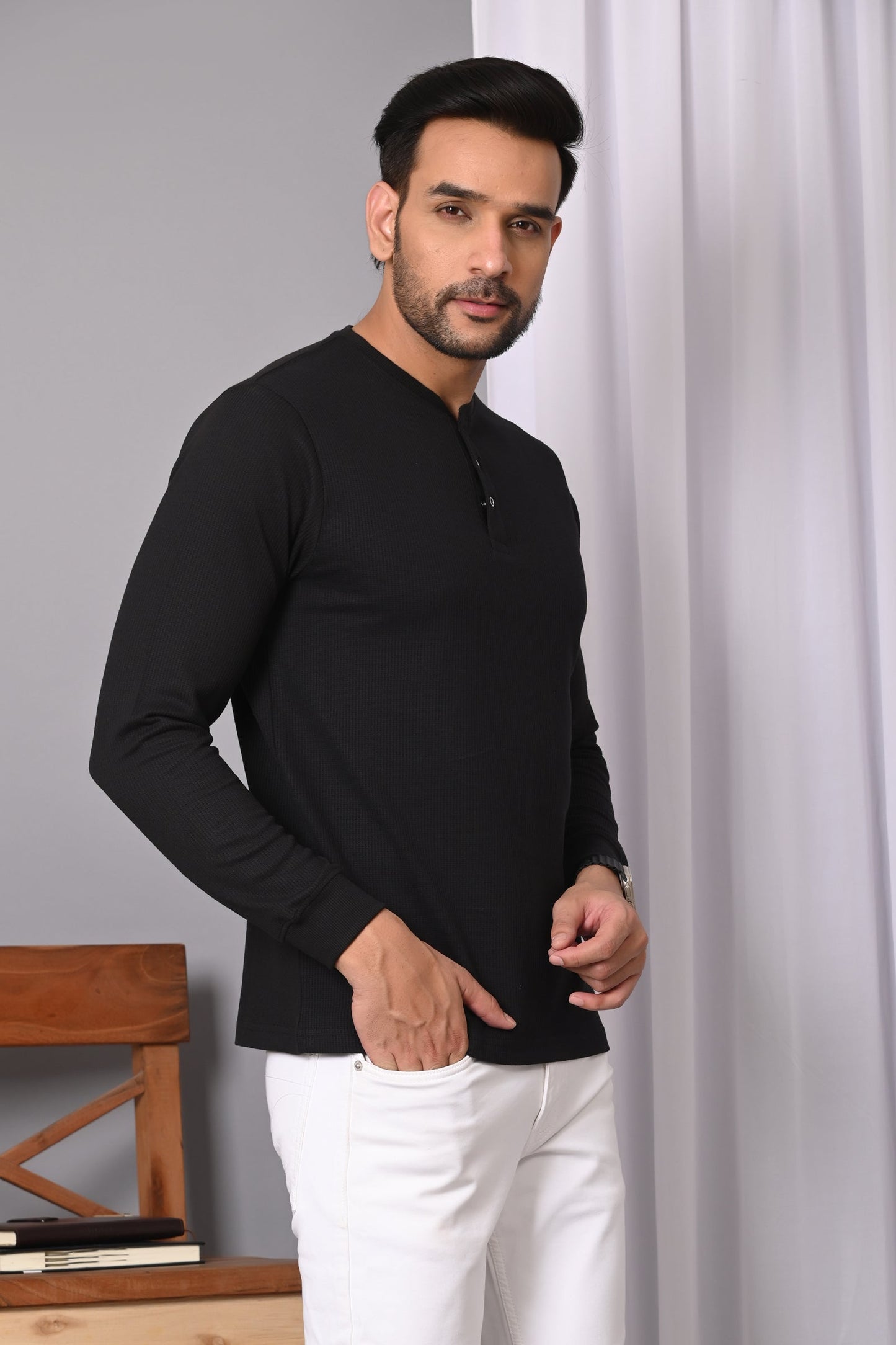 Arbour  Men Henley Neck Full Sleeves T-Shirt