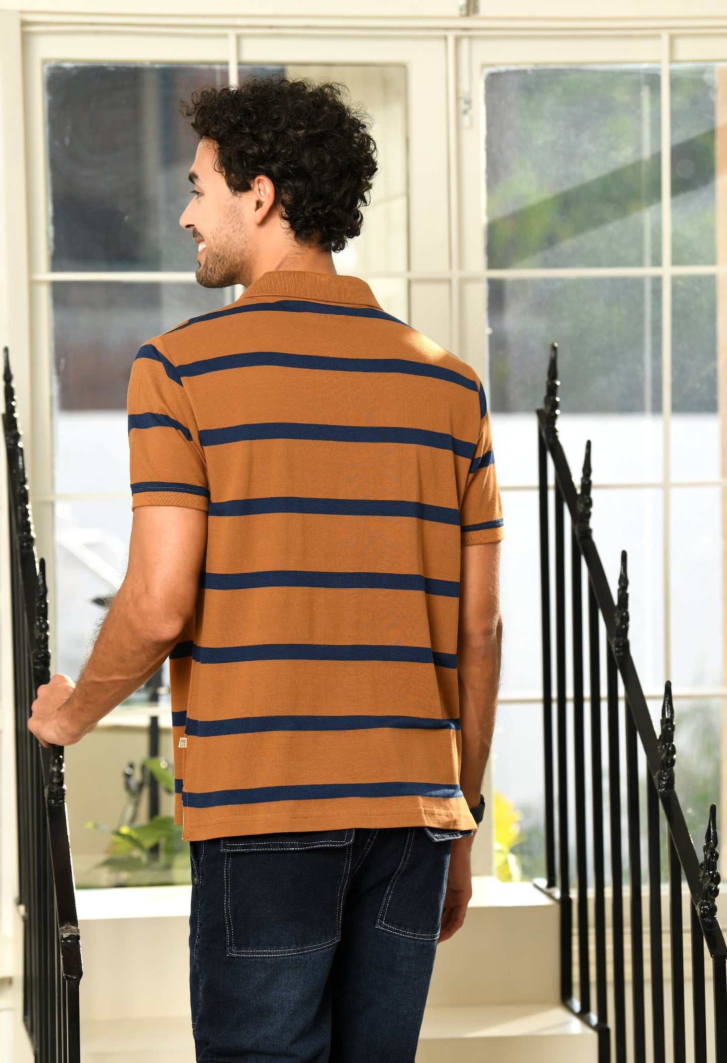 Arbour Men Polo Neck Stripes Pocket Half Sleeves T-Shirt