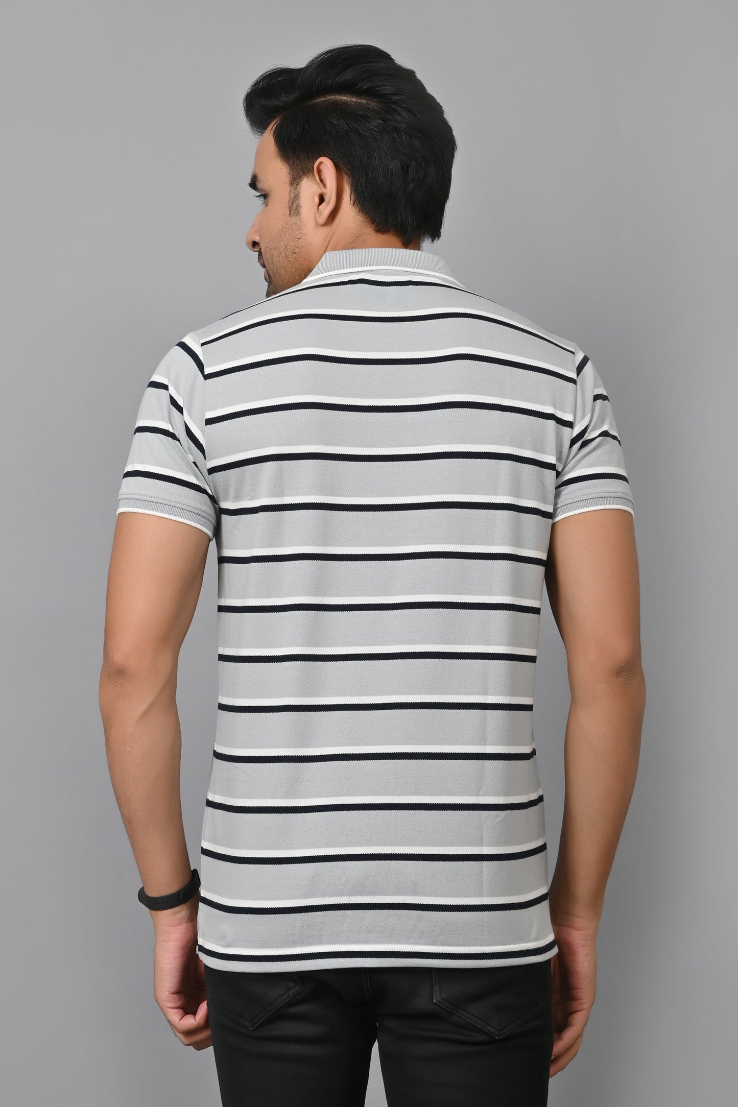 Arbour Men Stripes Polo Neck Cotton Blend Half Sleeve T-Shirt