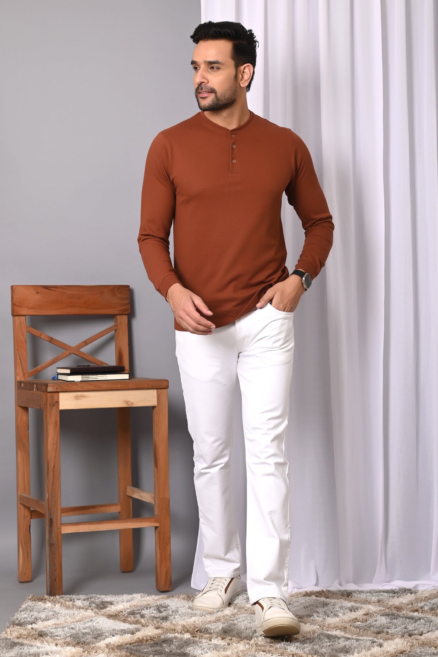 Arbour  Men Henley Neck Full Sleeves T-Shirt