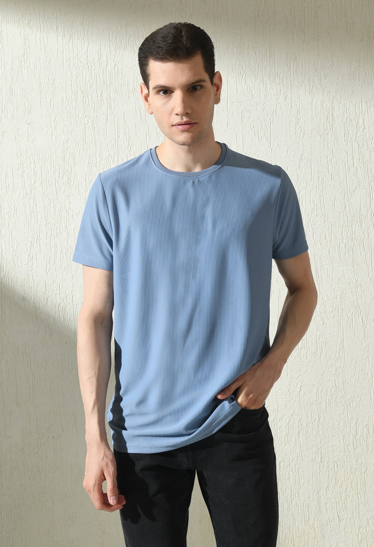 Arbour Men Round Neck Slim Fit Solid Half Sleeves T-Shirt