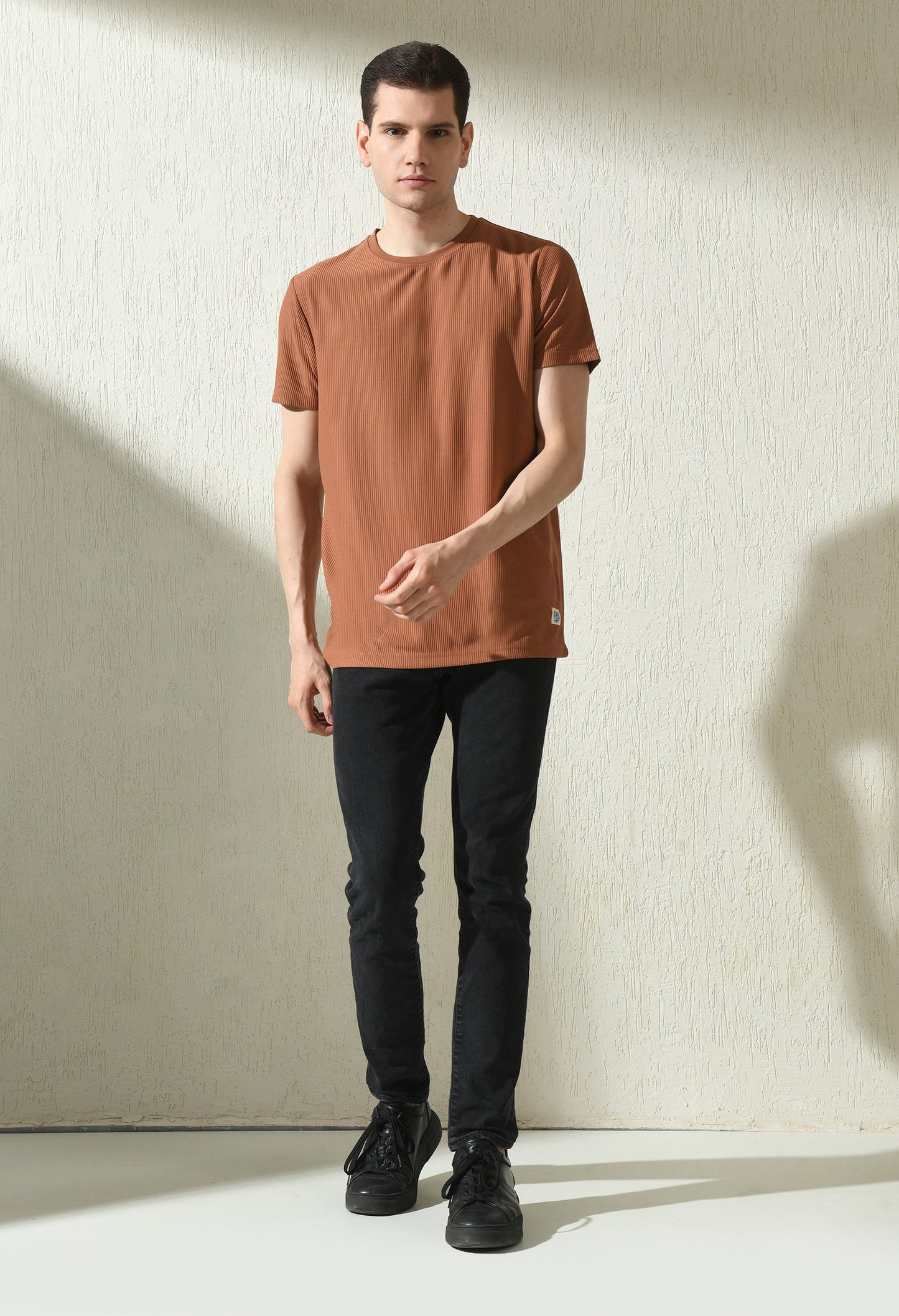 Arbour Men Round Neck Slim Fit Solid Half Sleeves T-Shirt