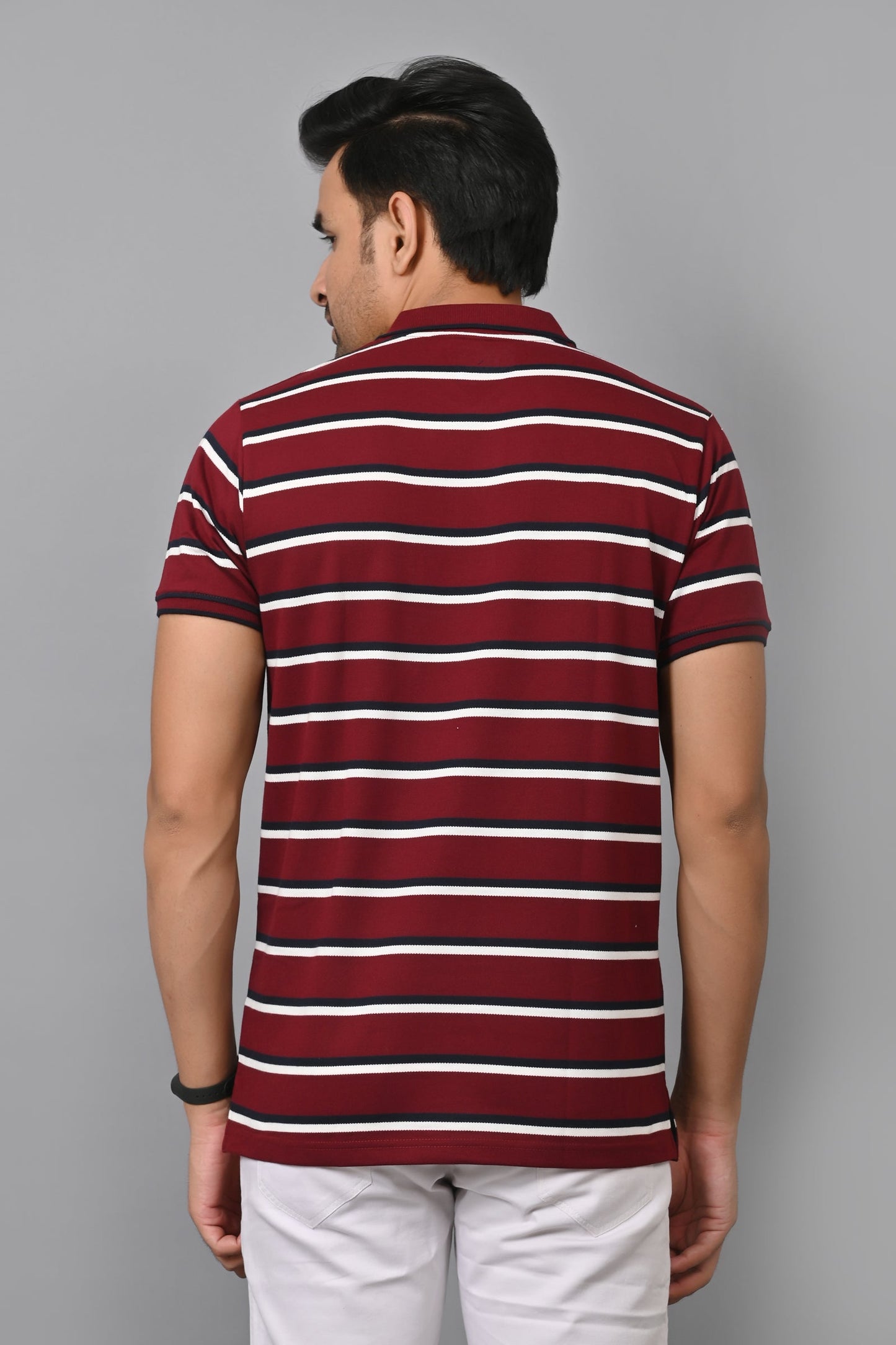 Arbour Men Stripes Polo Neck Cotton Blend Half Sleeve T-Shirt