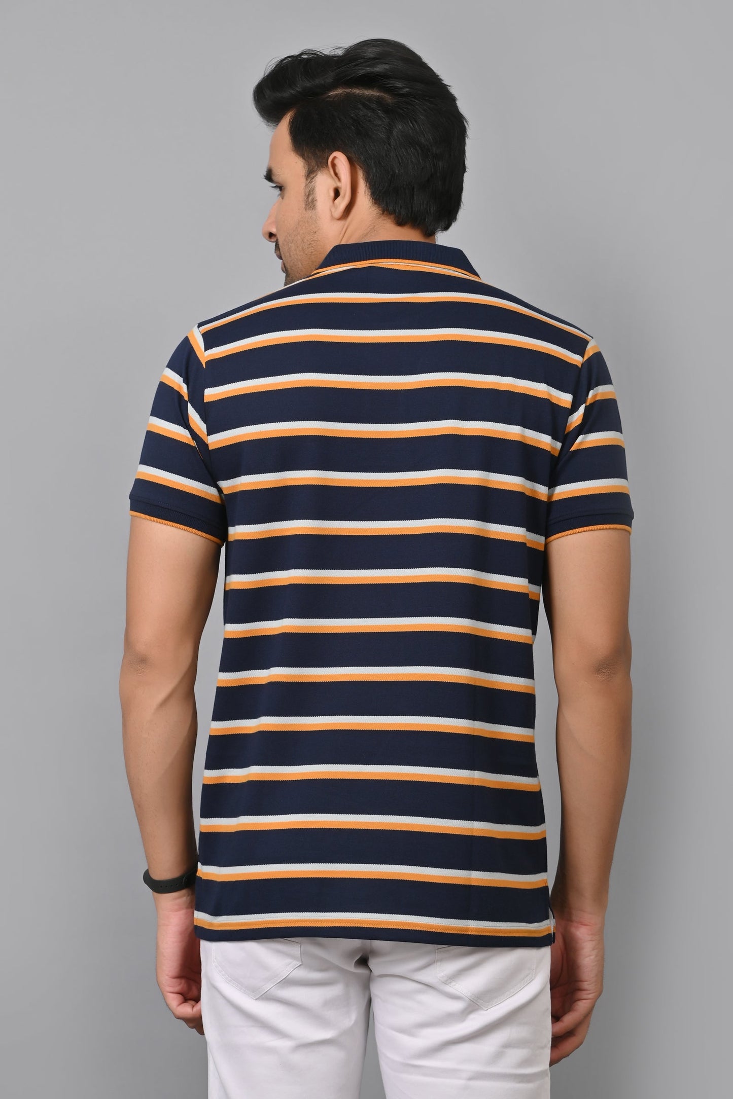 Arbour Men Stripes Polo Neck Cotton Blend Half Sleeve T-Shirt