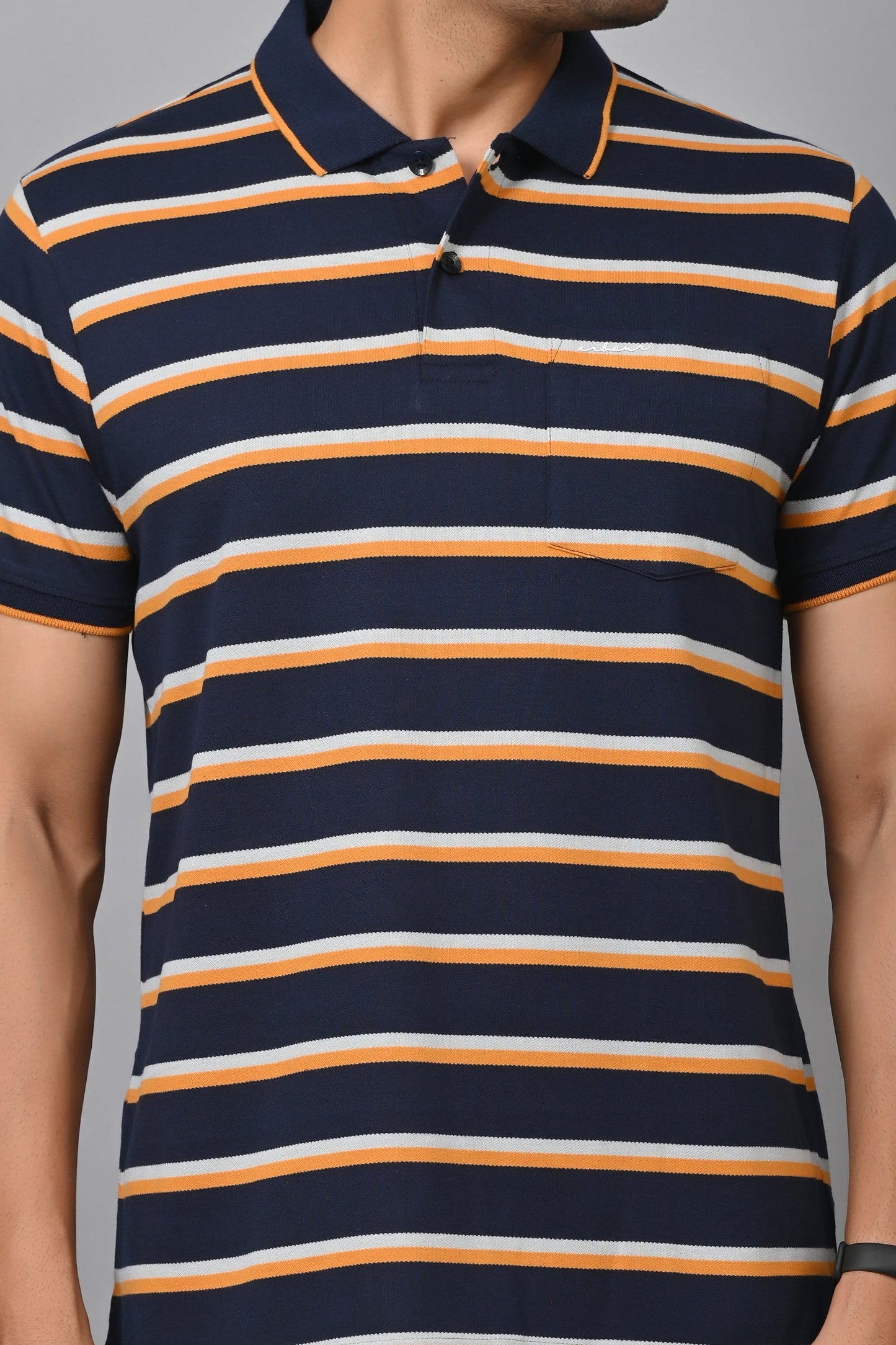 Arbour Men Stripes Polo Neck Cotton Blend Half Sleeve T-Shirt