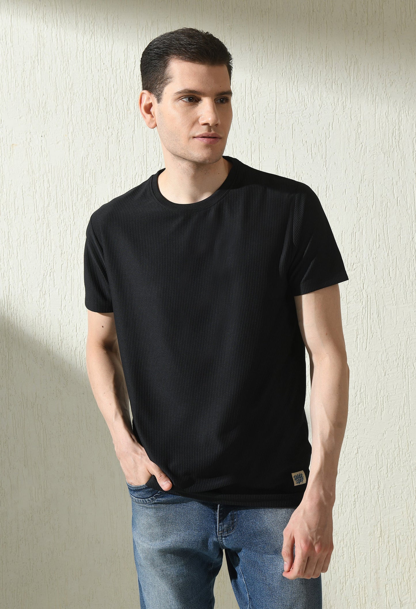 Arbour Men Round Neck Slim Fit Solid Half Sleeves T-Shirt