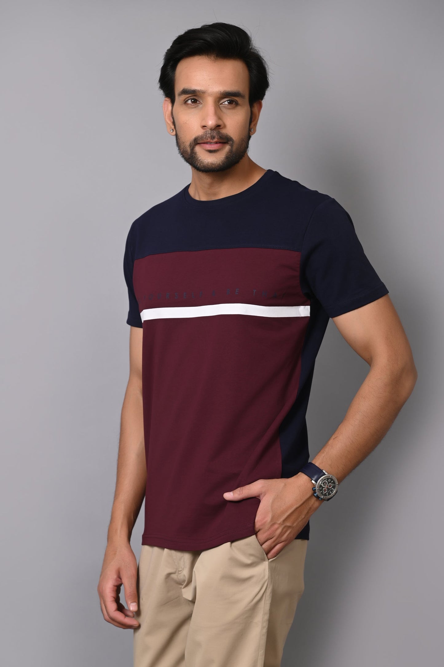 Arbour Men Round Neck Chest Print Half Sleeves T-shirt