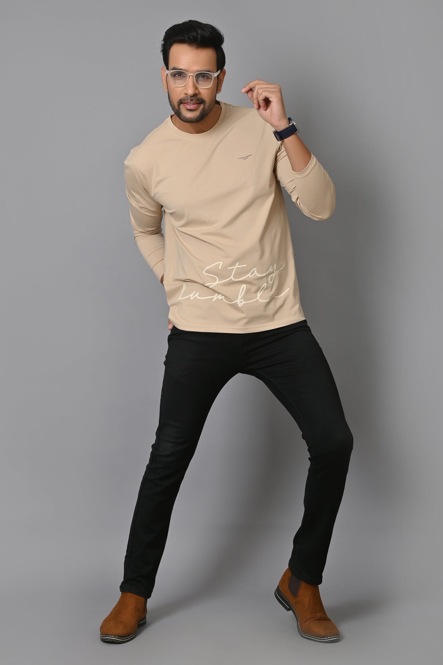 Arbour Men Round Neck Printed Slim Fit Full Sleeves T-Shirt