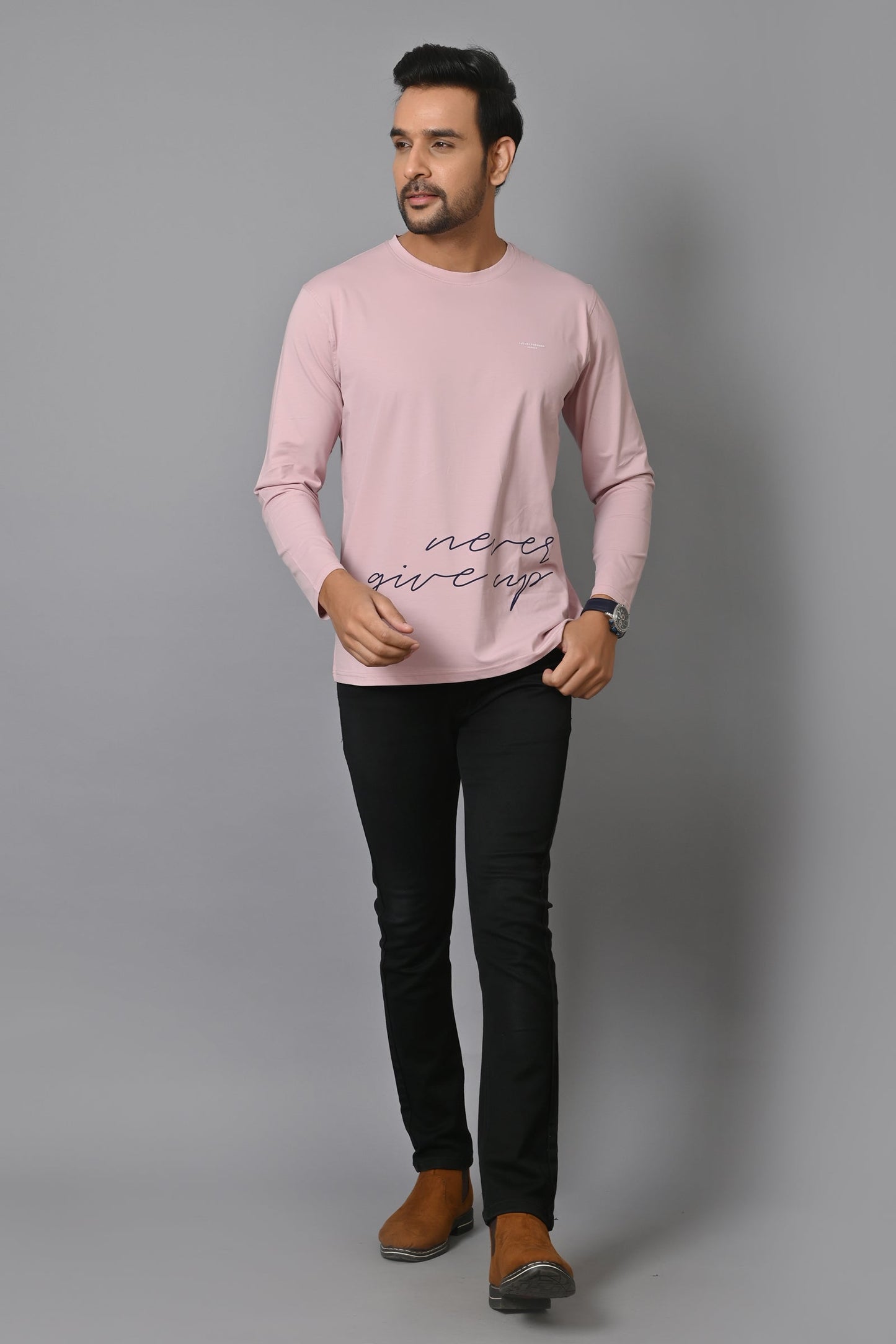 Arbour Men Round Neck Printed Slim Fit Full Sleeves T-Shirt