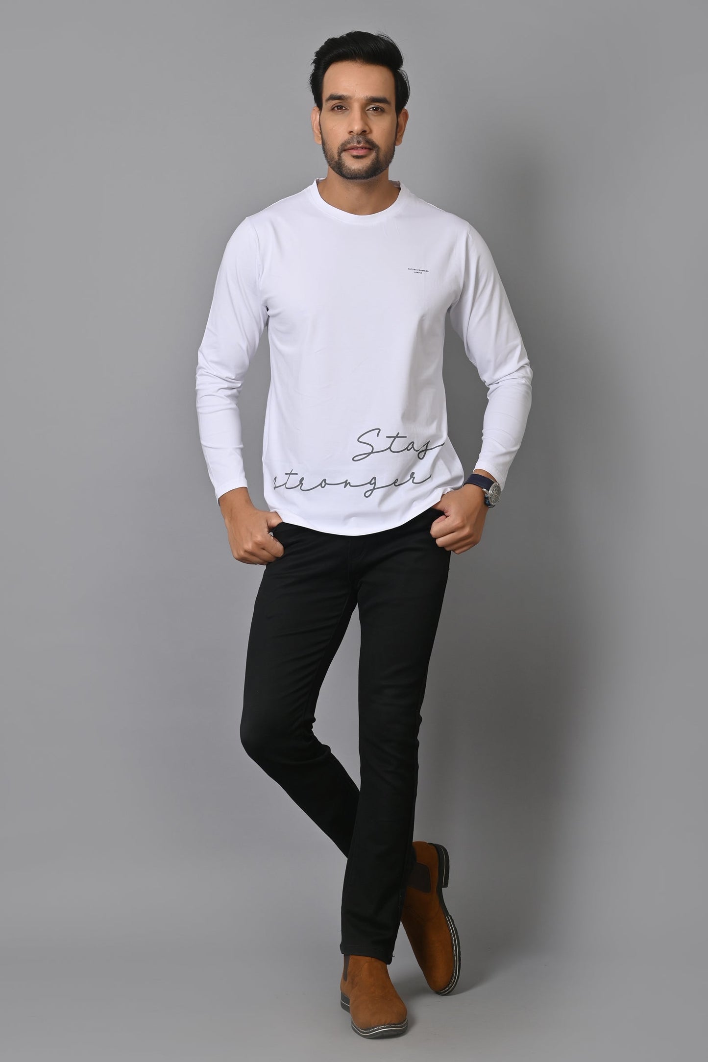 Arbour Men Round Neck Printed Slim Fit Full Sleeves T-Shirt