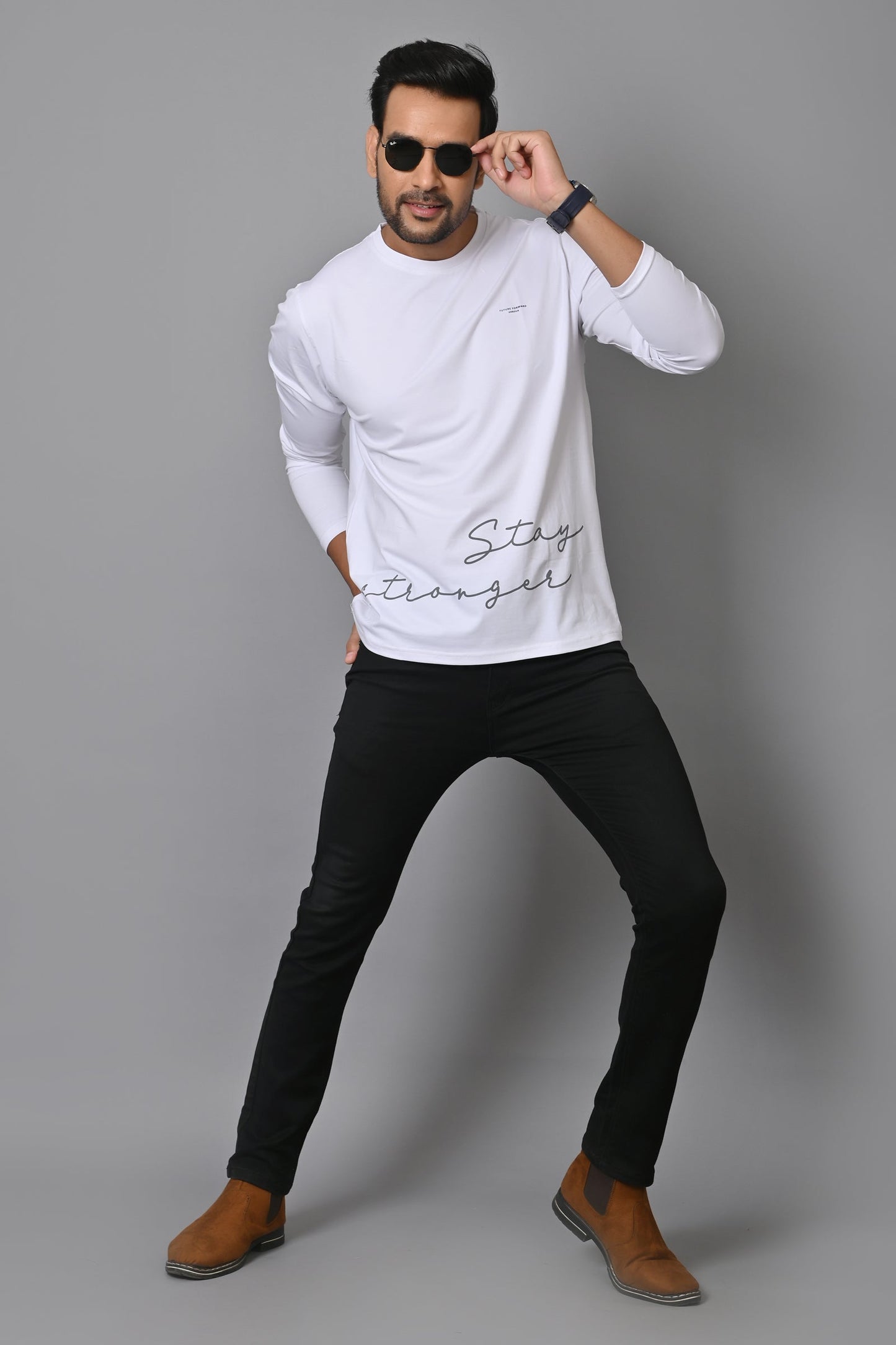 Arbour Men Round Neck Printed Slim Fit Full Sleeves T-Shirt