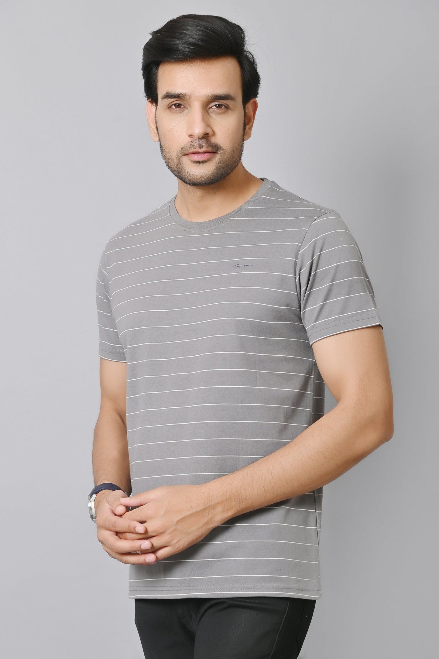 Arbour Men Round Neck Half Sleeves Stripes Slim Fit T-Shirt