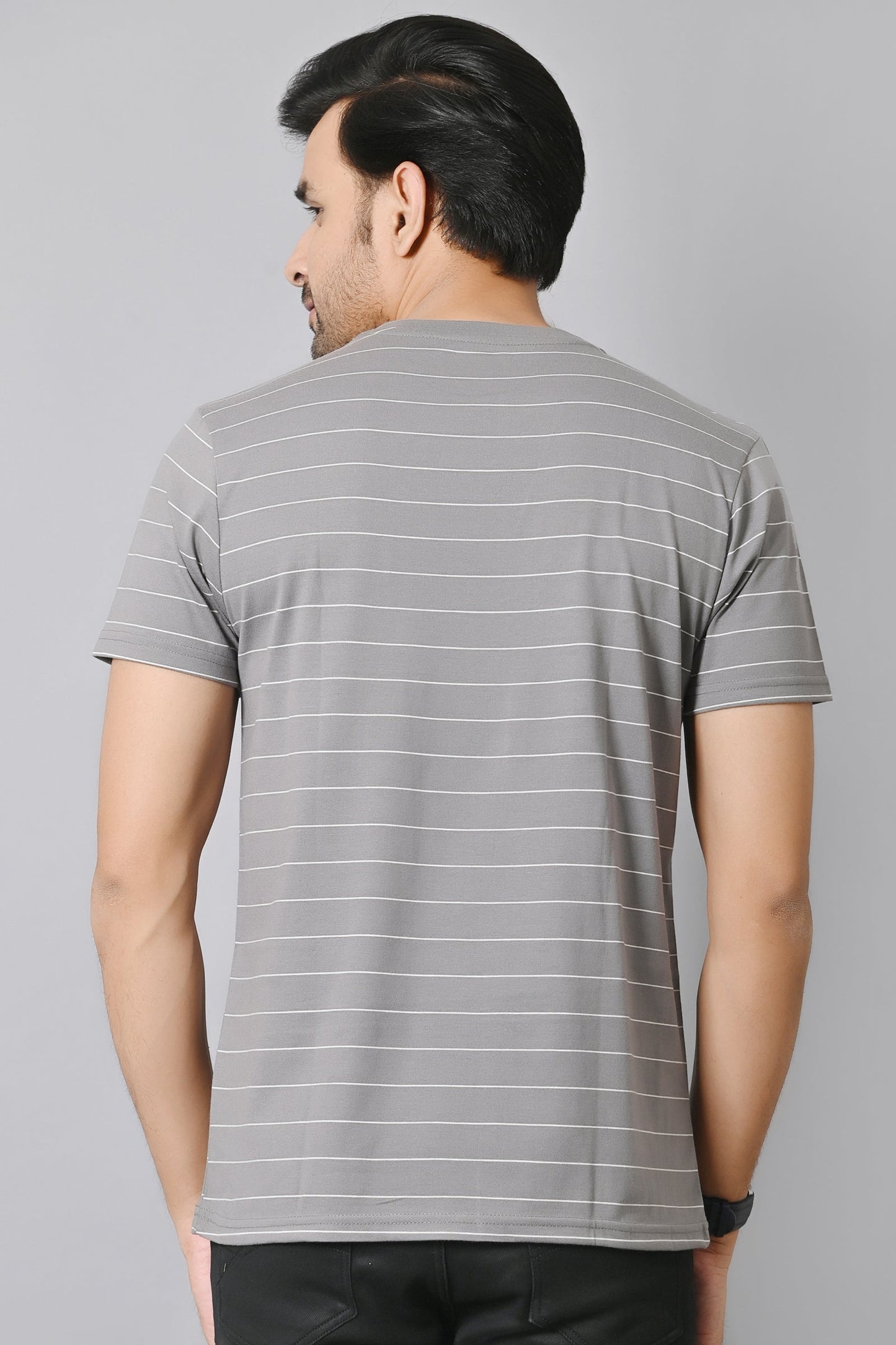 Arbour Men Round Neck Half Sleeves Stripes Slim Fit T-Shirt