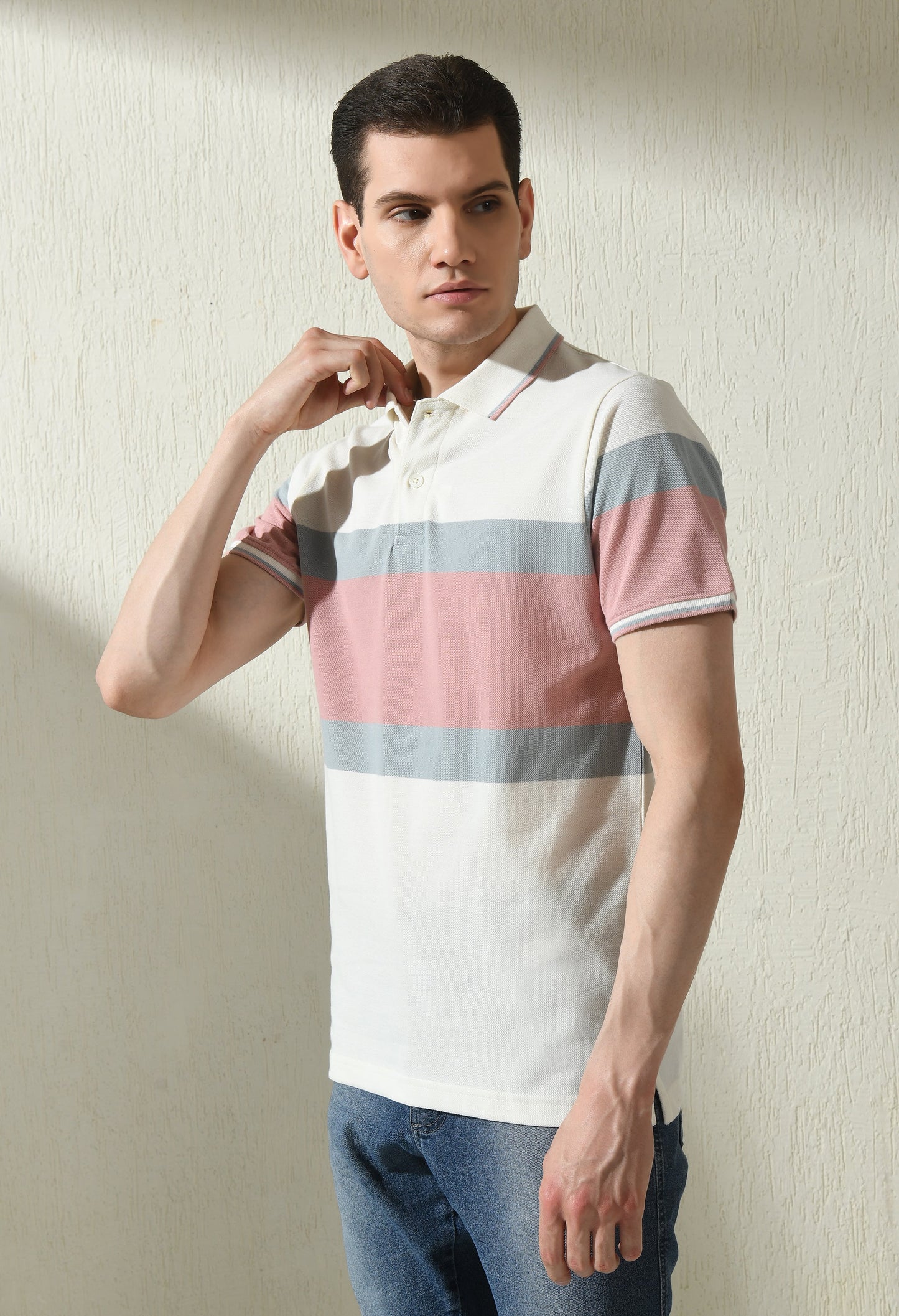 Arbour Men Polo Neck Stripes Slim Fit half Sleeves T-Shirt