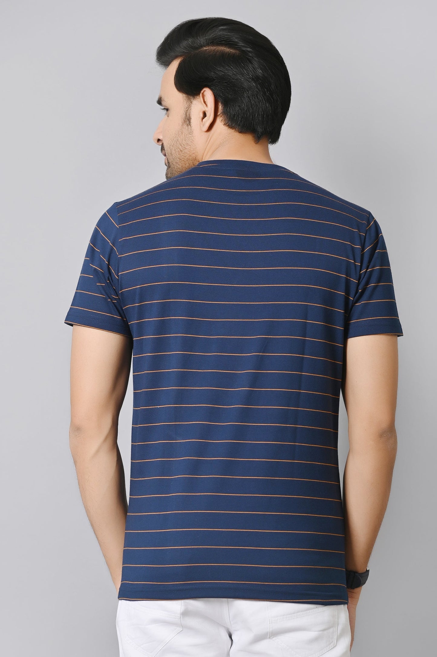 Arbour Men Round Neck Half Sleeves Stripes Slim Fit T-Shirt