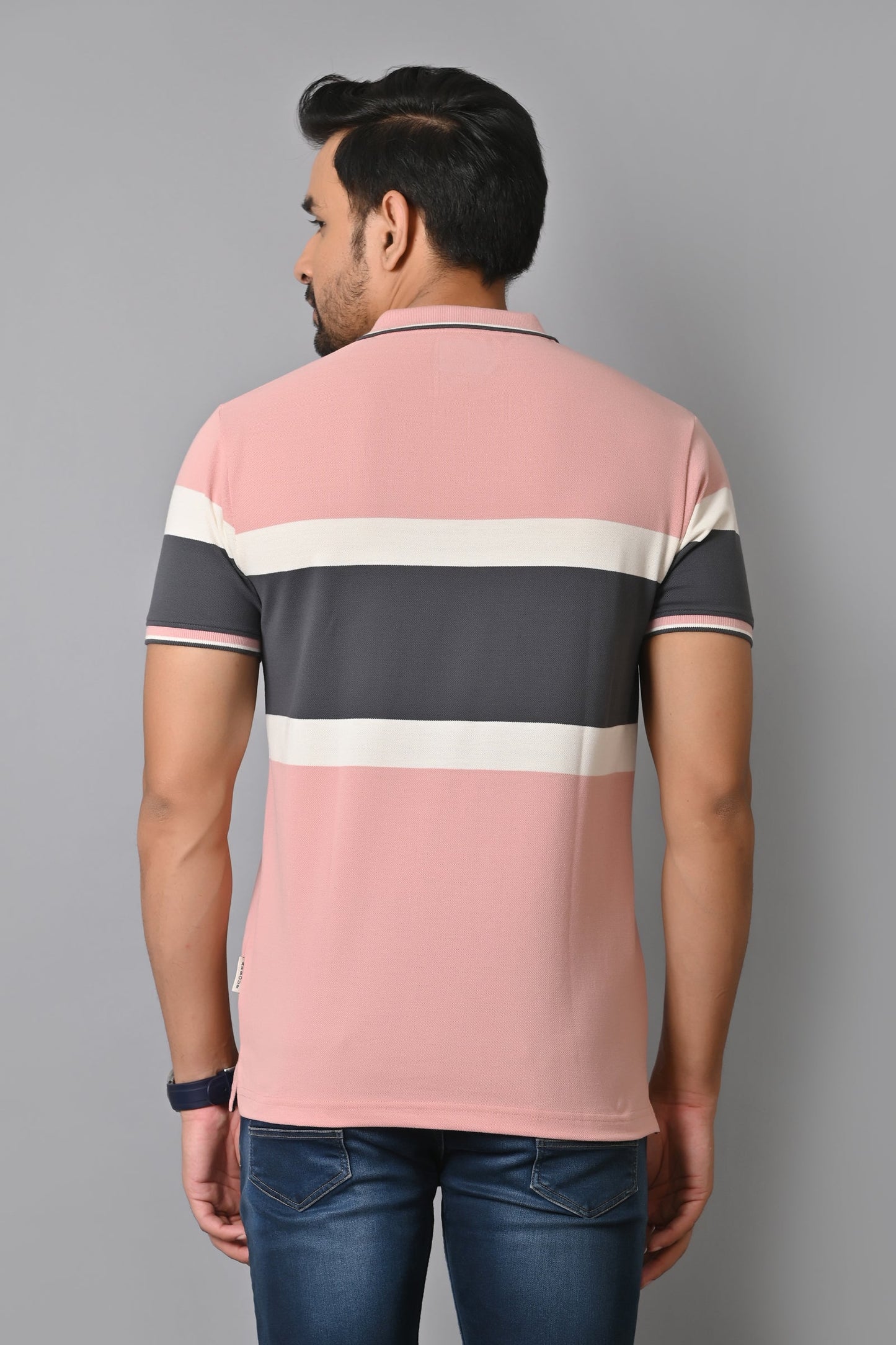 Arbour Men Polo Neck Stripes Slim Fit half Sleeves T-Shirt