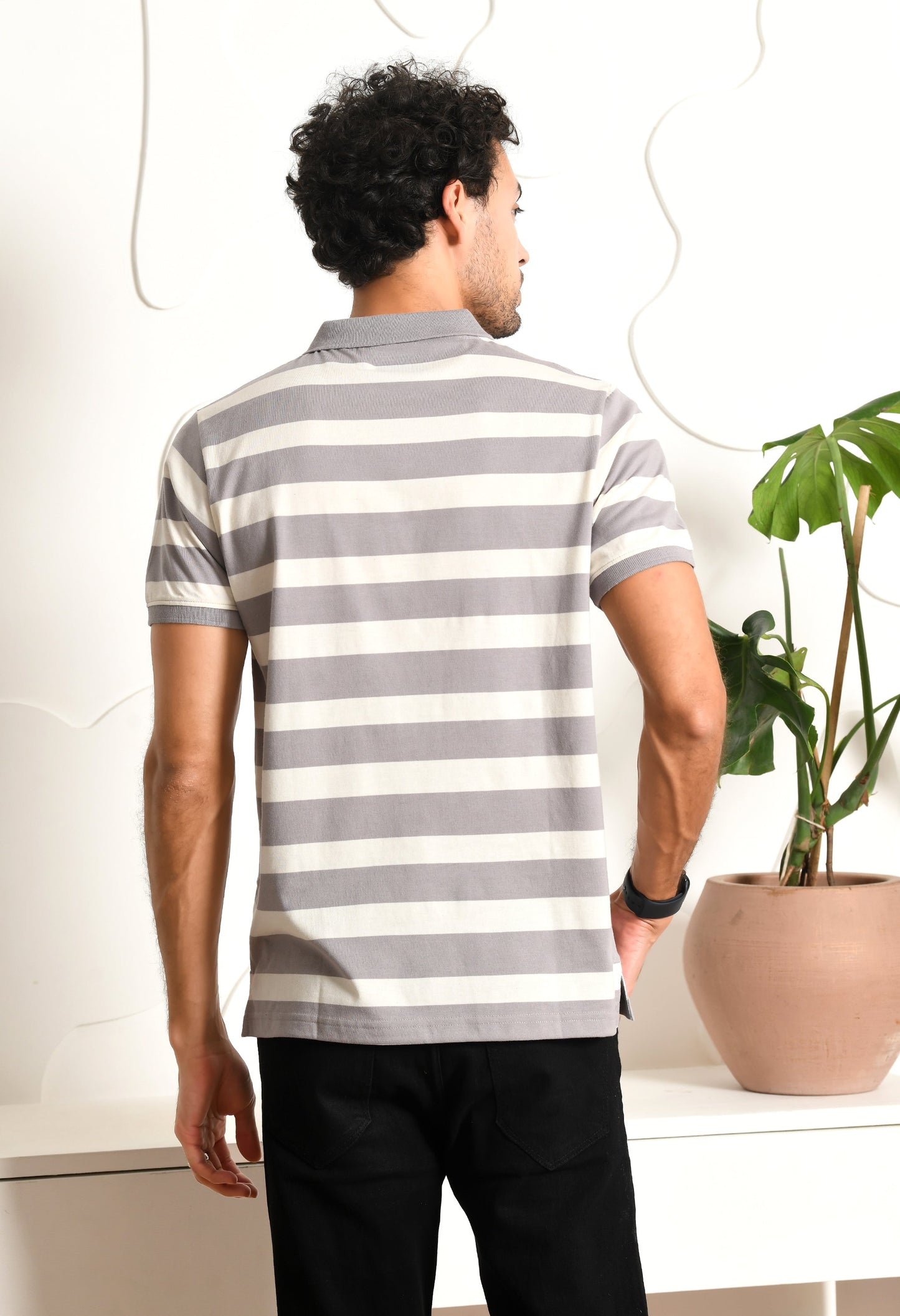 Arbour Men Polo Neck Casual Pocket Stripes T-Shirt