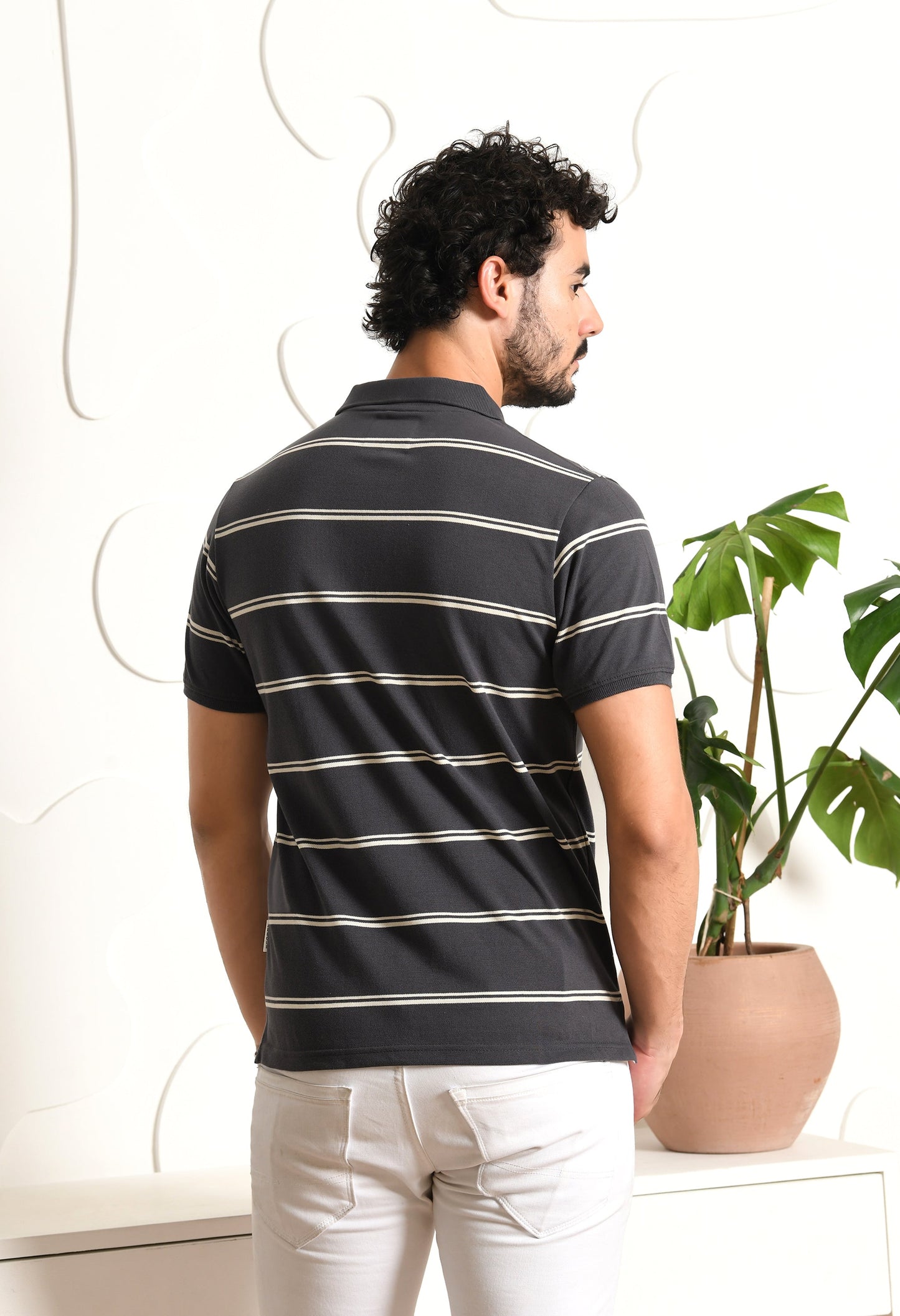 Arbour Men Polo Neck Stripes Pocket Half Sleeves T-Shirt