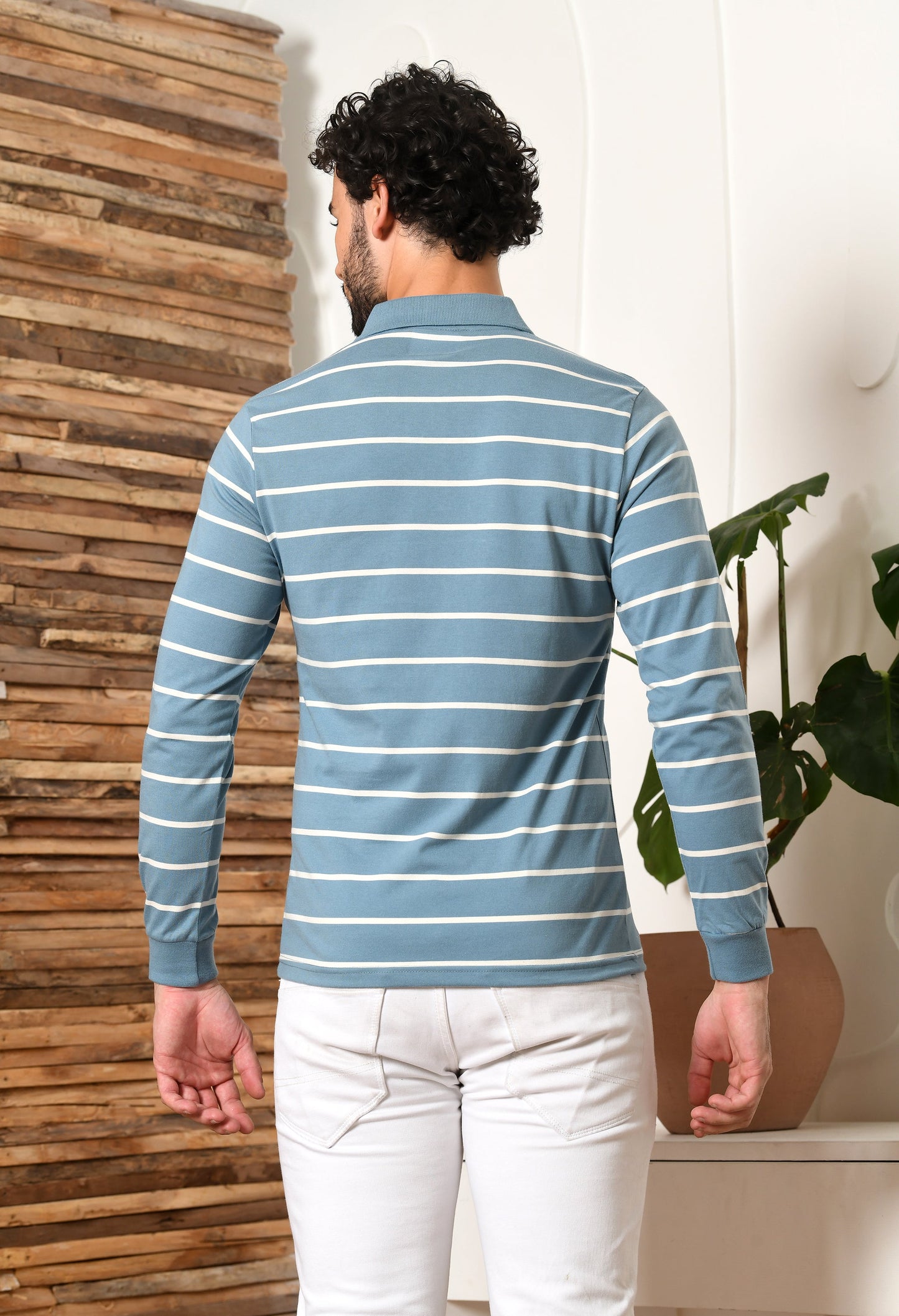 Arbour Men Polo Neck Stripes Pocket Full Sleeves T-Shirt