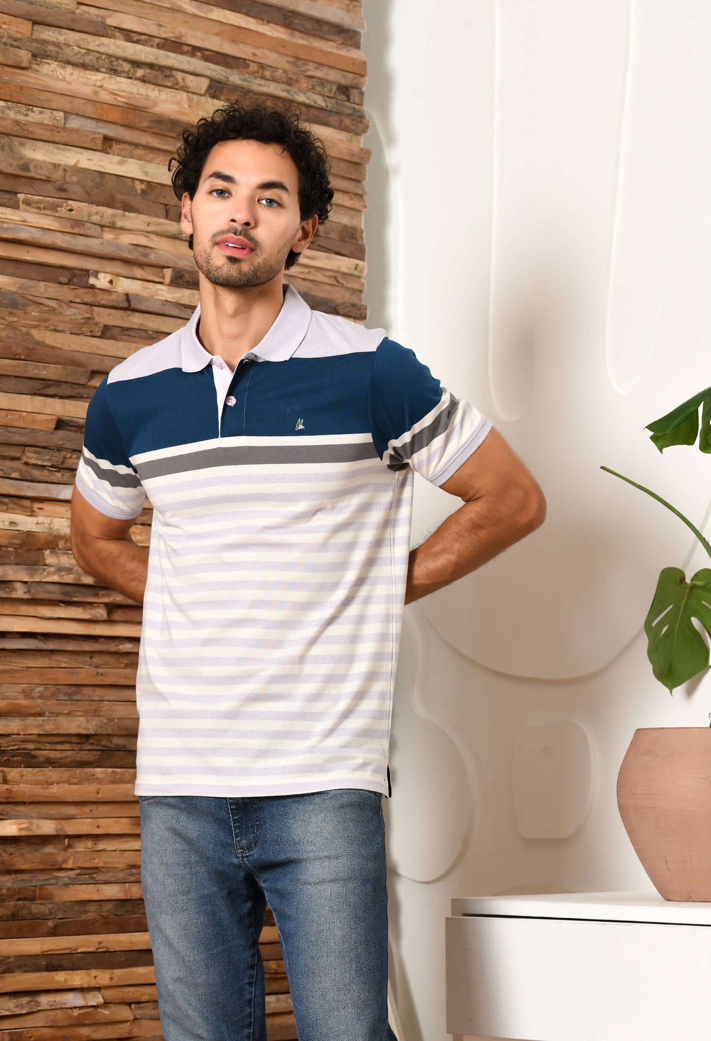 Arbour Men Polo Neck Half Sleeves Casual Cotton Stripes T-Shirt