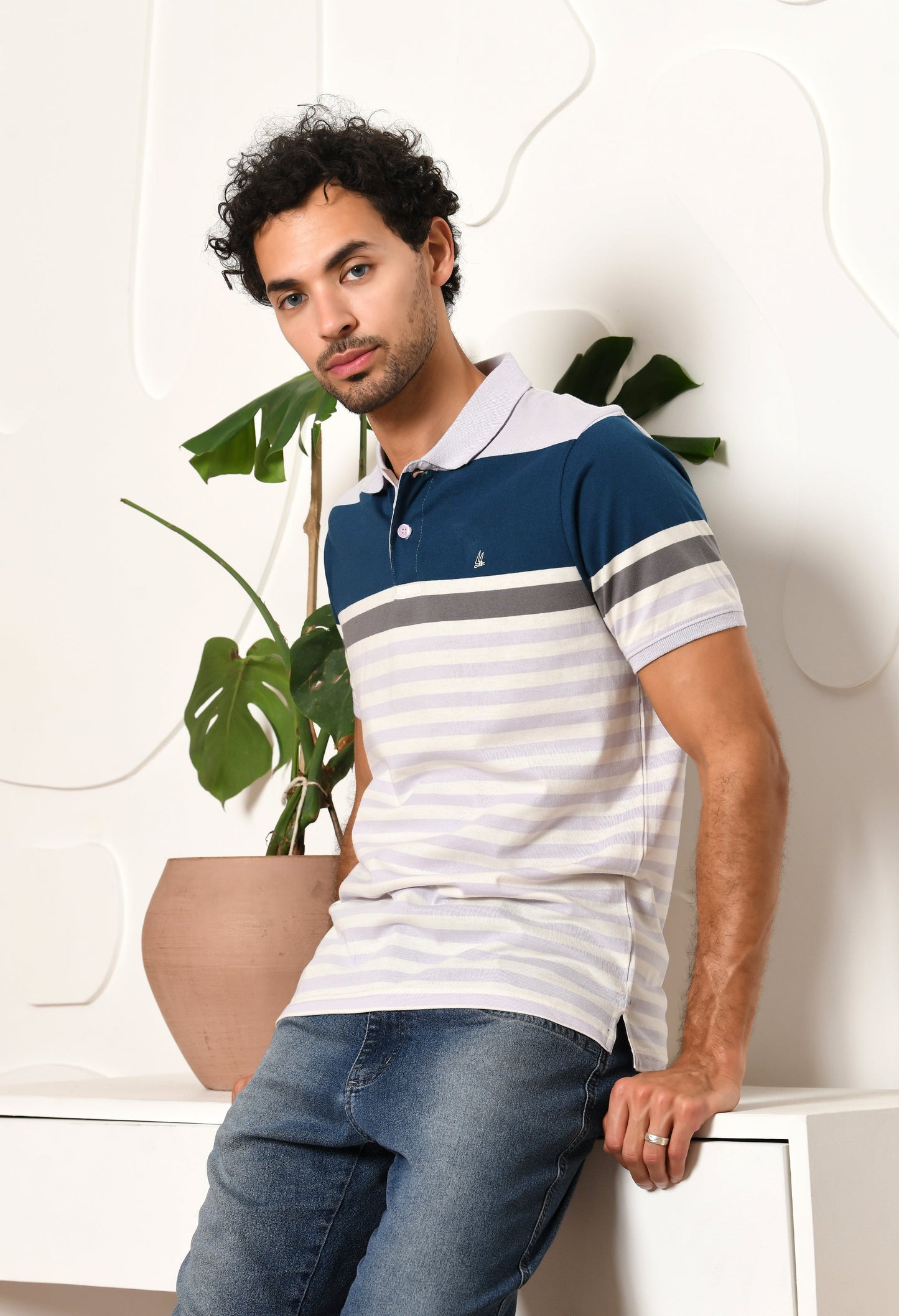 Arbour Men Polo Neck Half Sleeves Casual Cotton Stripes T-Shirt