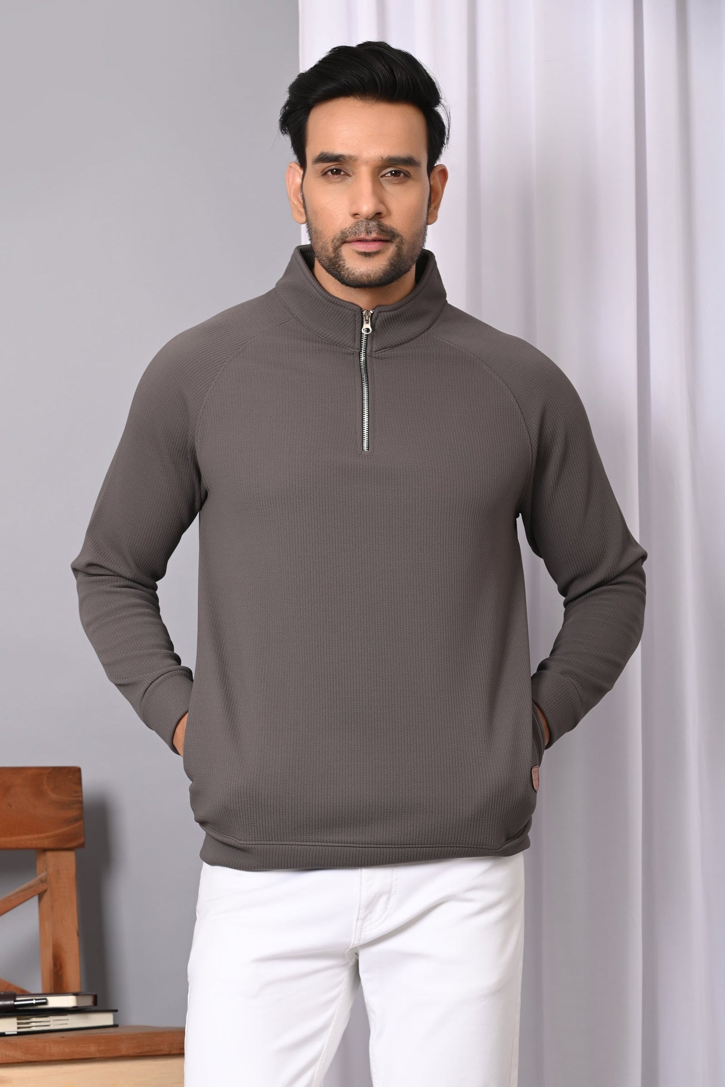 Arbour Men Solid Full Sleeves Sweatshirts