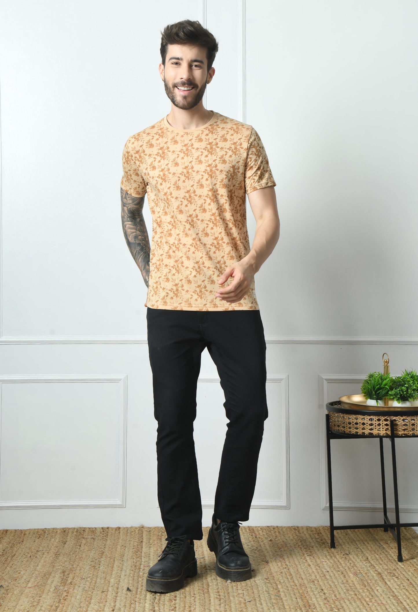 Arbour Men Round Neck All Over Print Half Sleeves T-Shirt