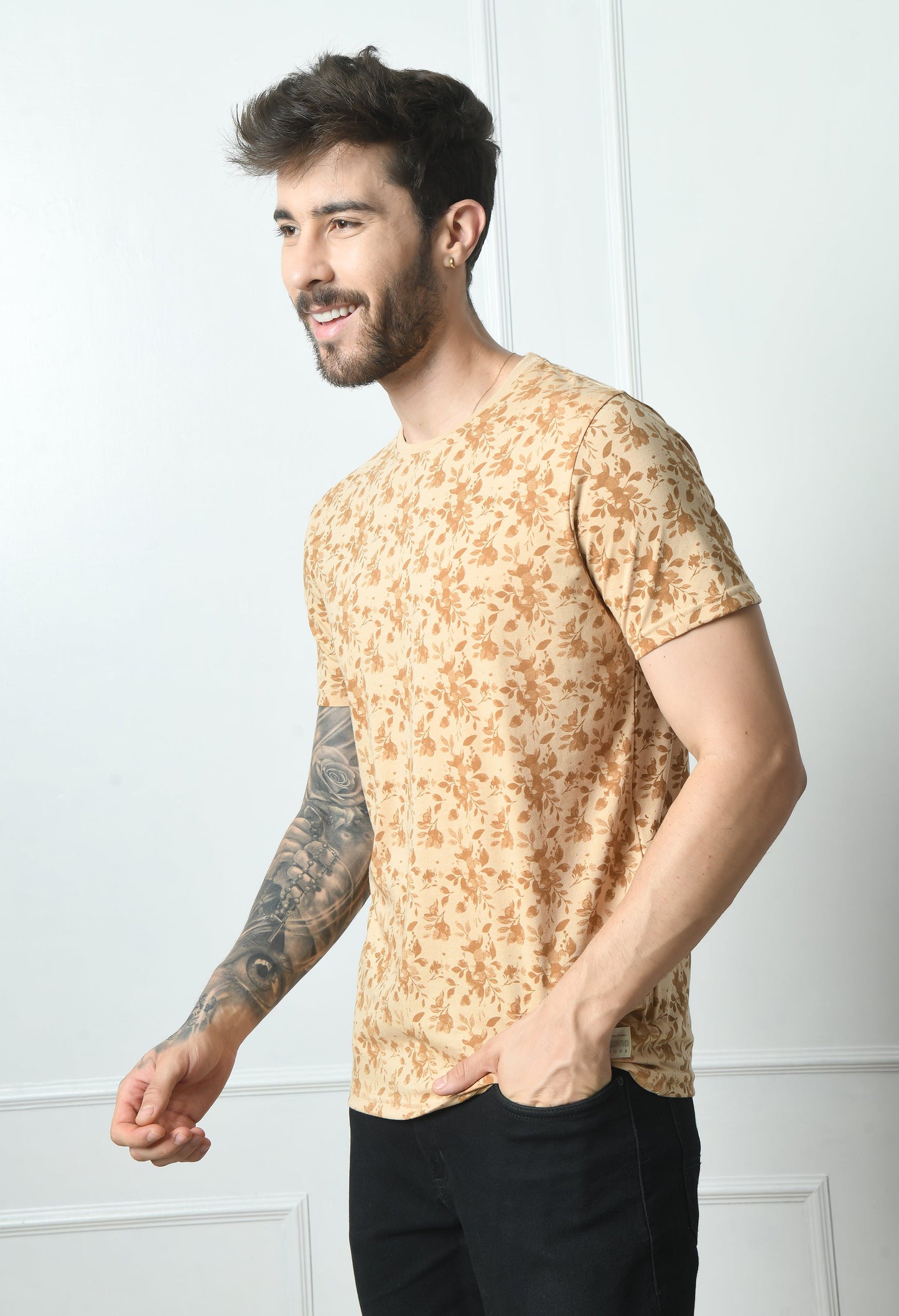 Arbour Men Round Neck All Over Print Half Sleeves T-Shirt