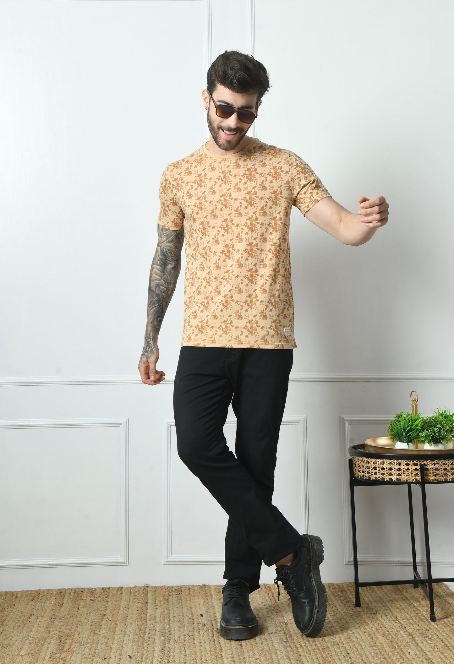 Arbour Men Round Neck All Over Print Half Sleeves T-Shirt