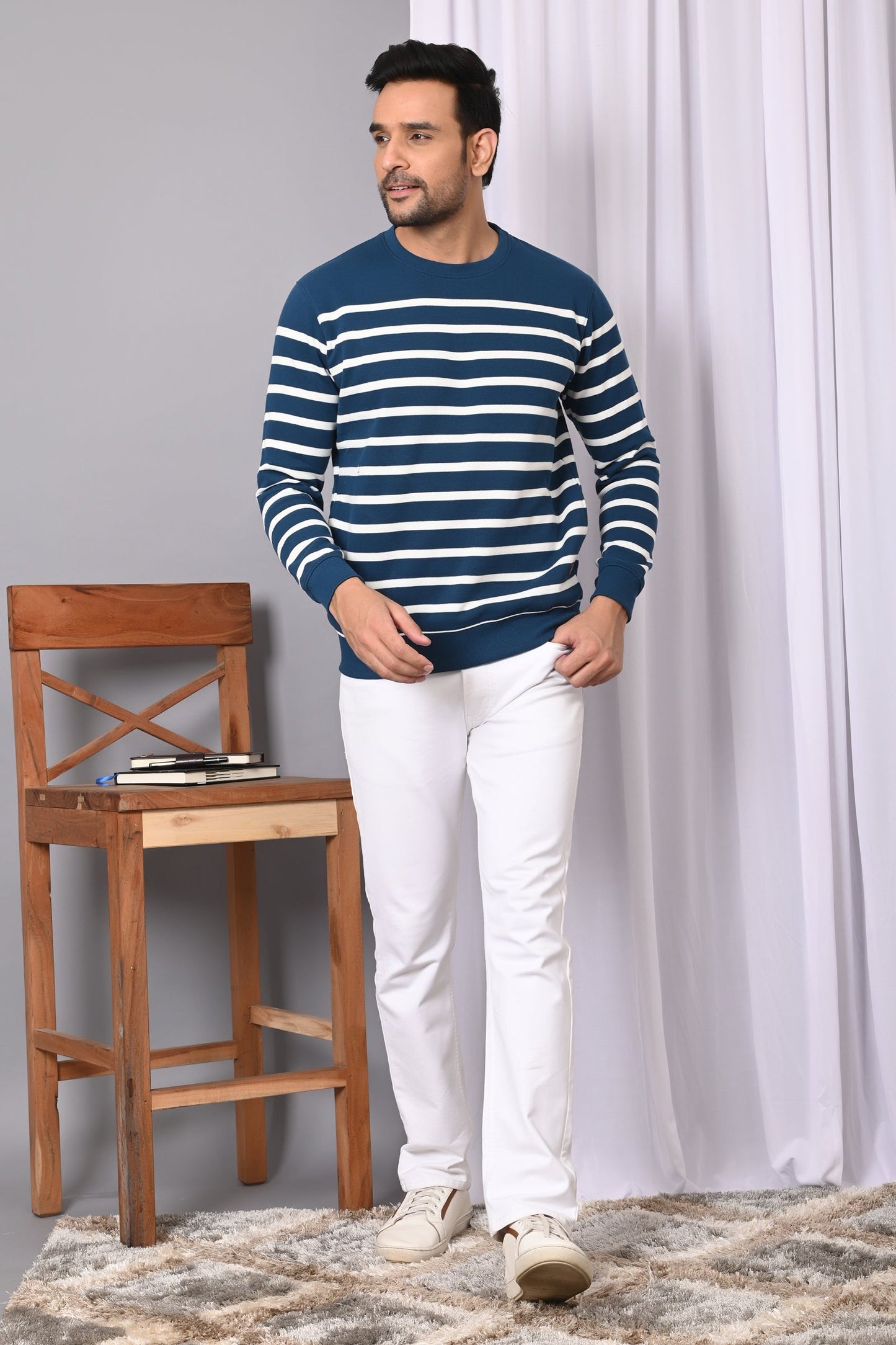 Arbour Men Stripes Full Sleeves Sweatshirts