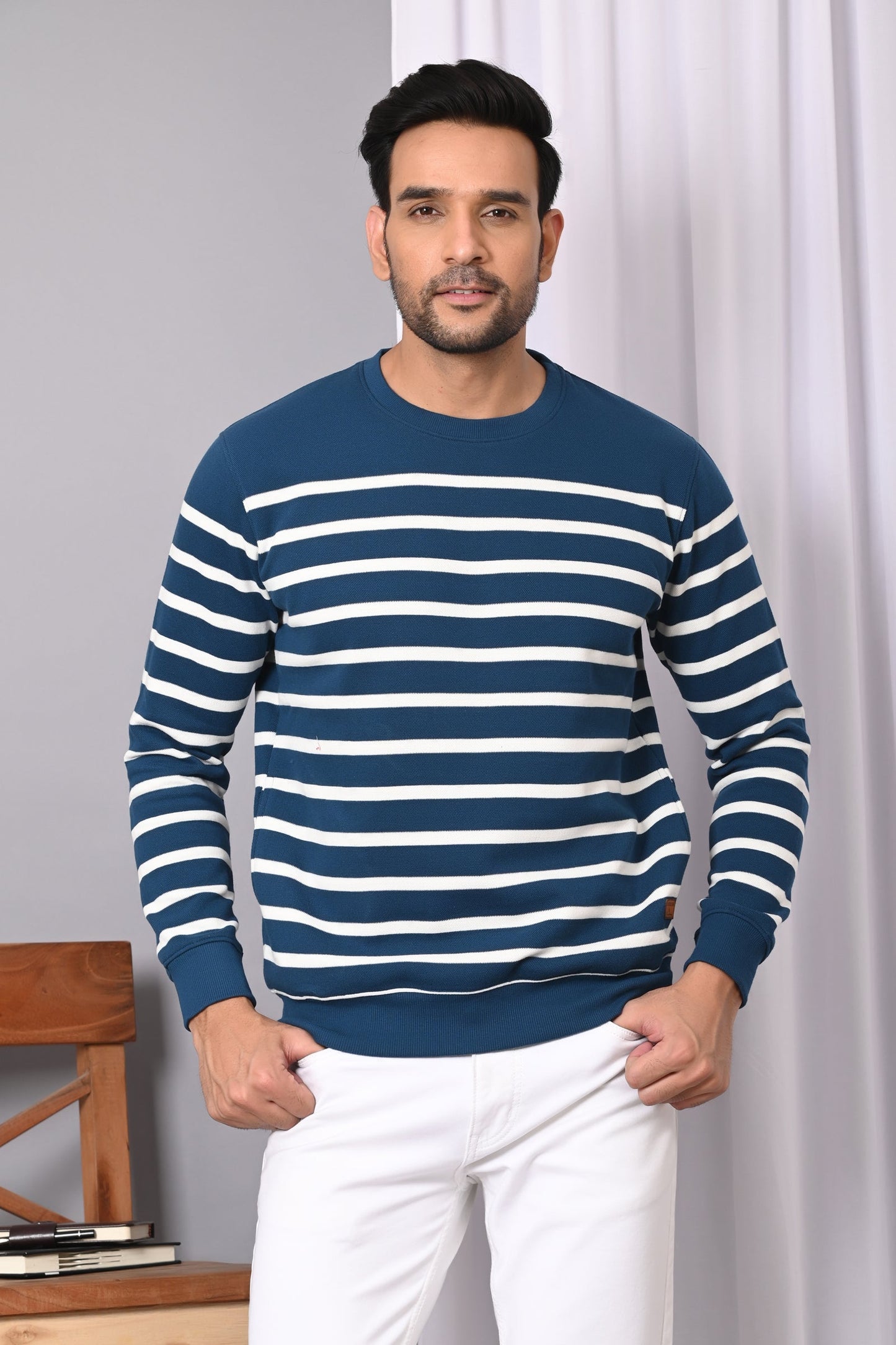 Arbour Men Stripes Full Sleeves Sweatshirts