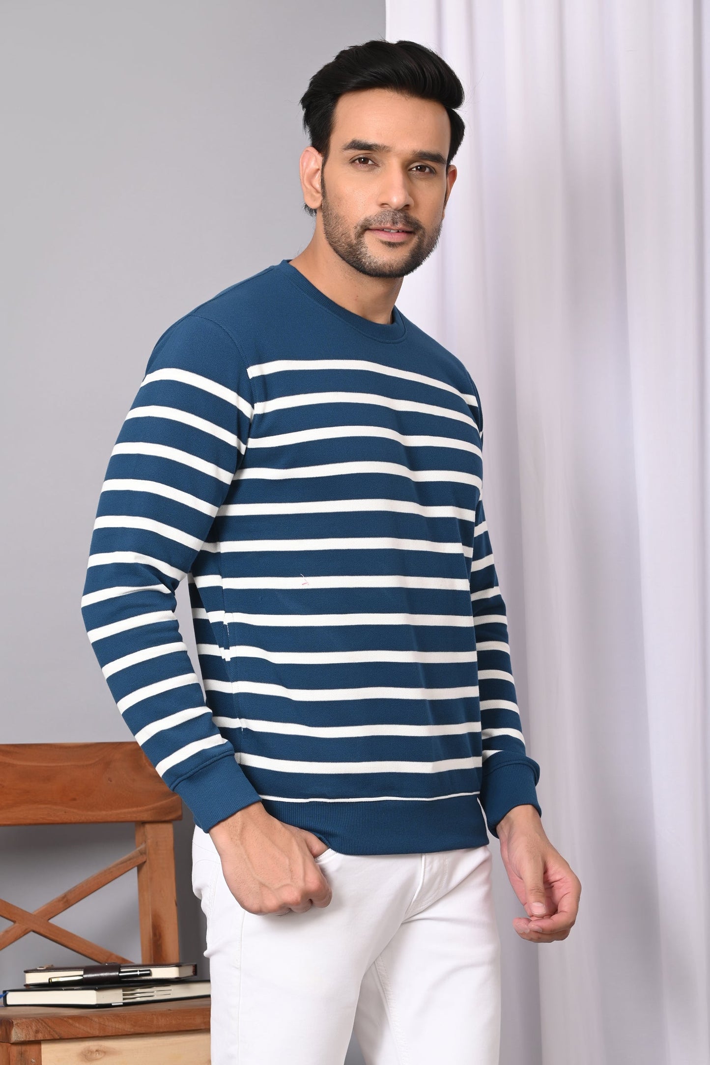 Arbour Men Stripes Full Sleeves Sweatshirts