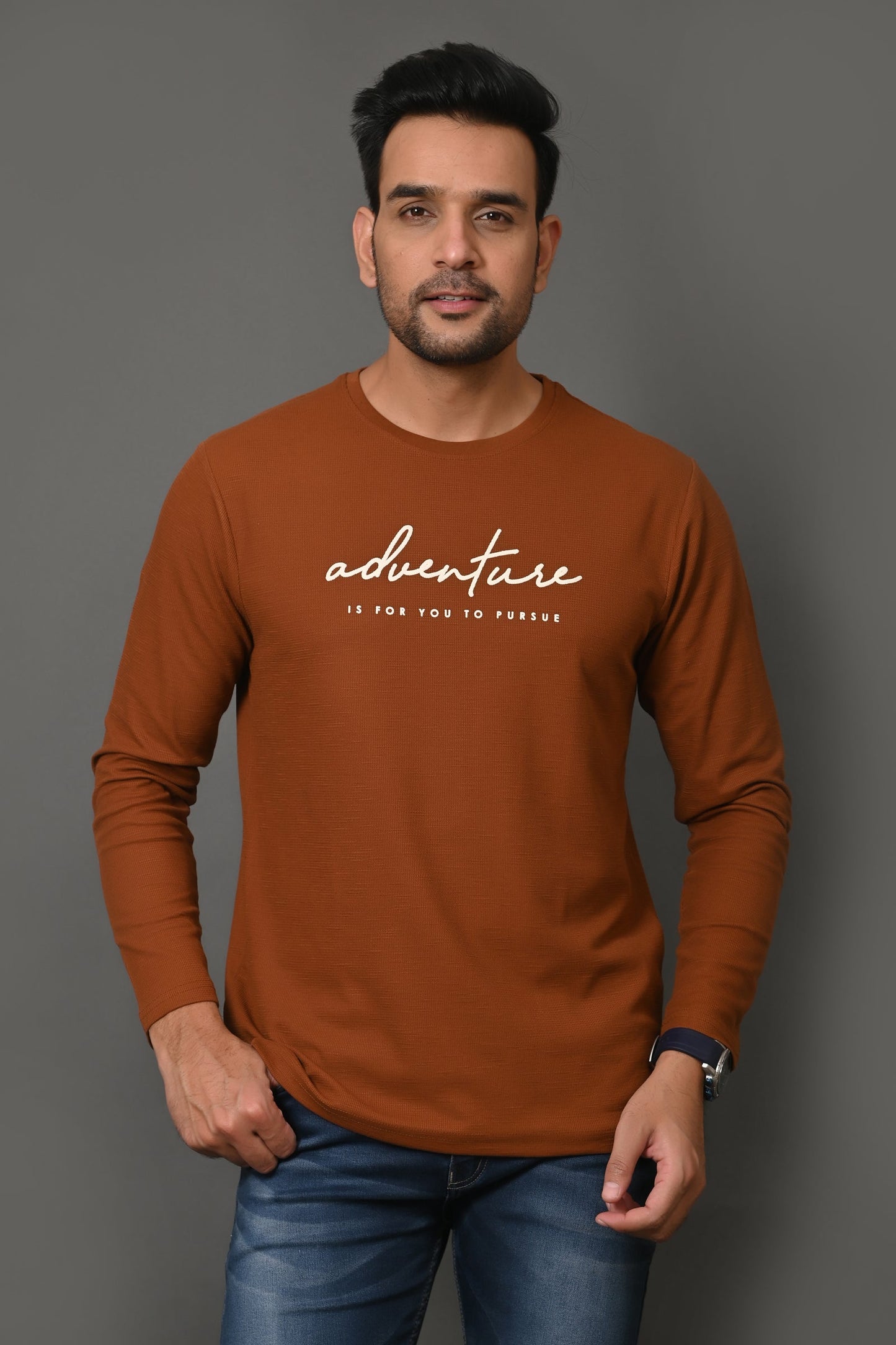 Arbour Men Round Neck Printed Full Sleeves T-Shirt