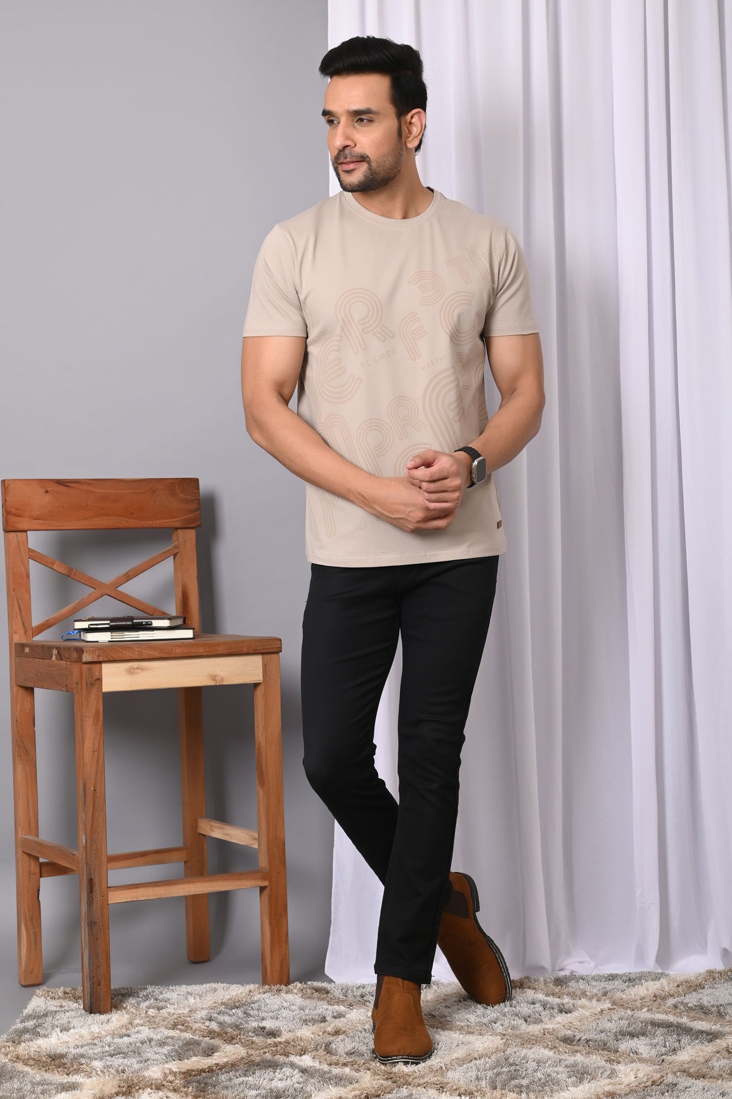 Arbour Men  Round Neck Cotton Blend  T-Shirt