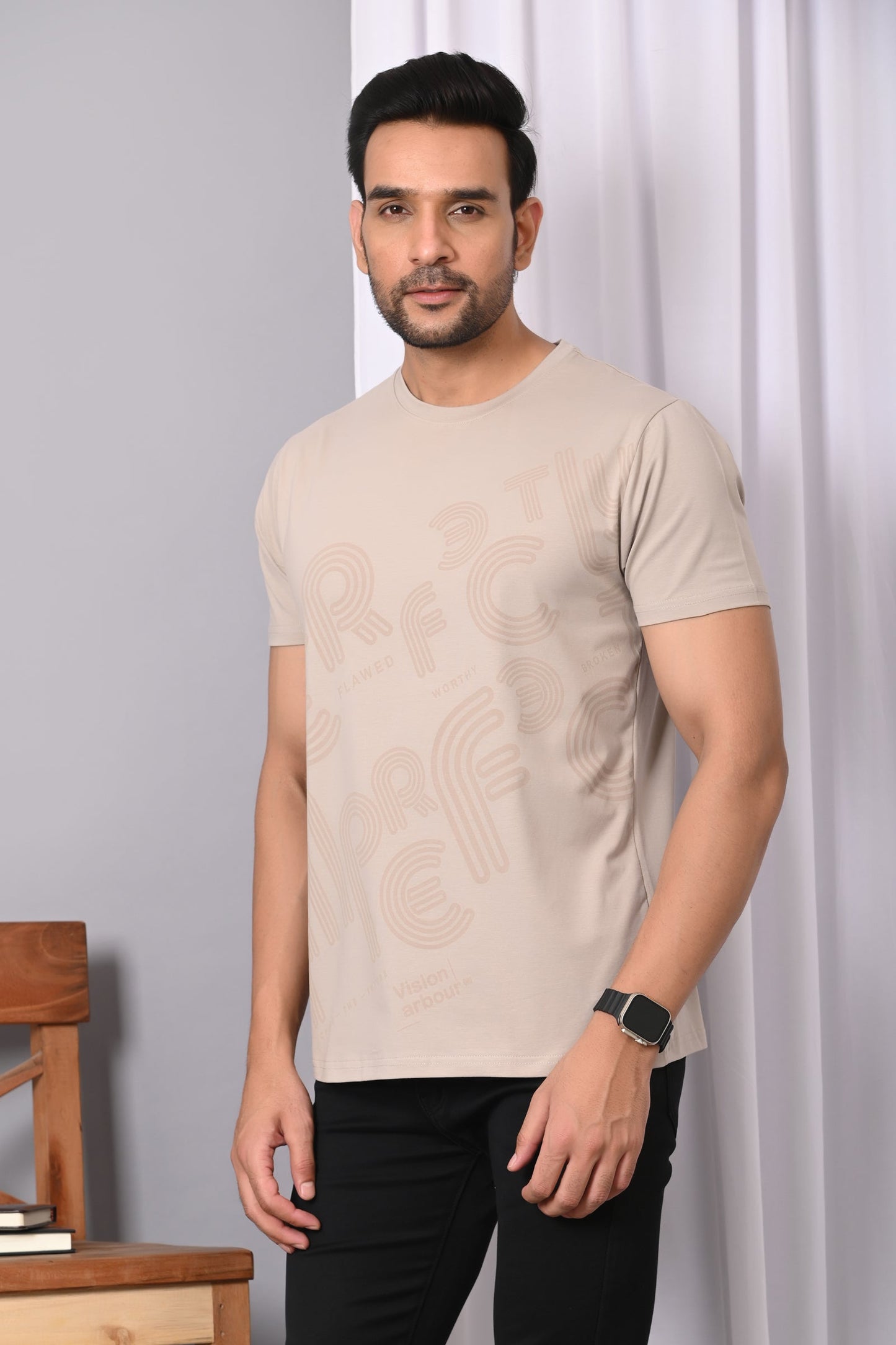 Arbour Men  Round Neck Cotton Blend  T-Shirt