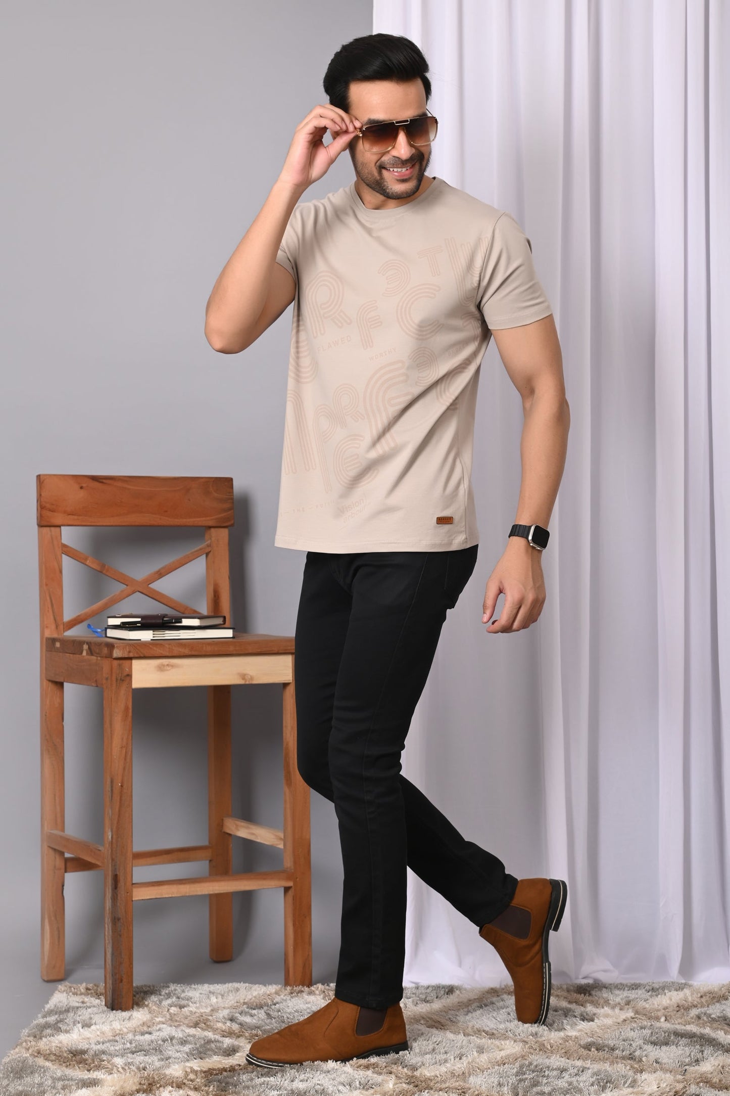 Arbour Men  Round Neck Cotton Blend  T-Shirt