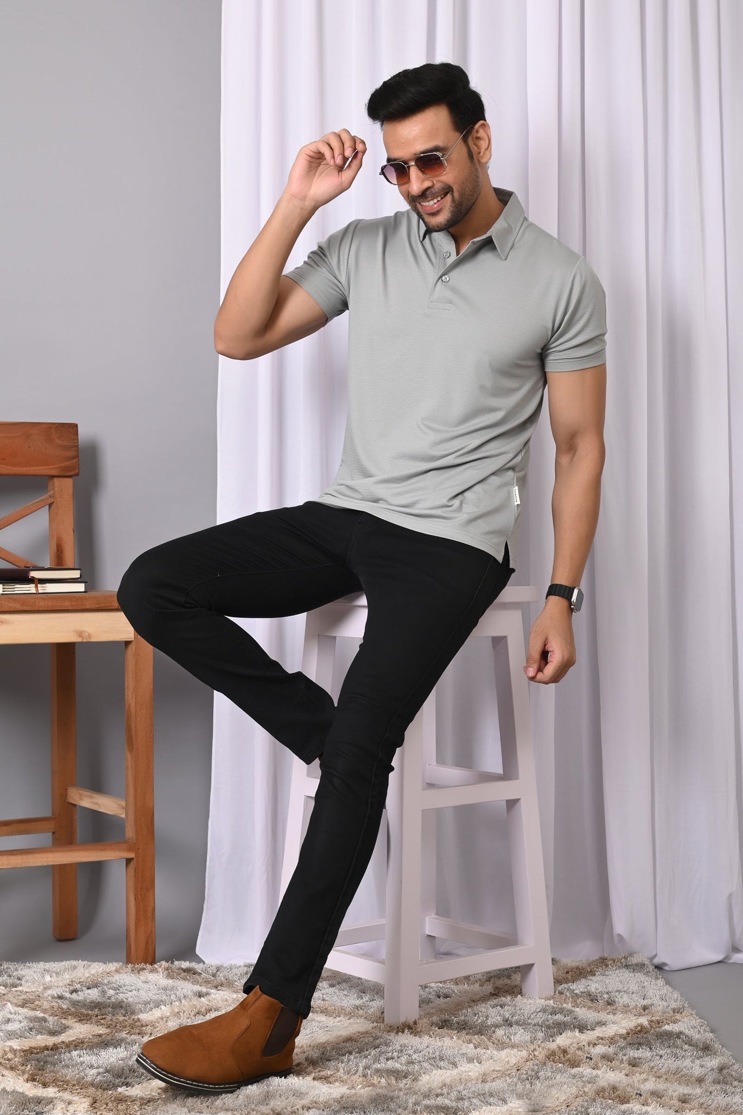 Arbour Men Polo Neck Solid Plain Half Sleeves T-Shirt