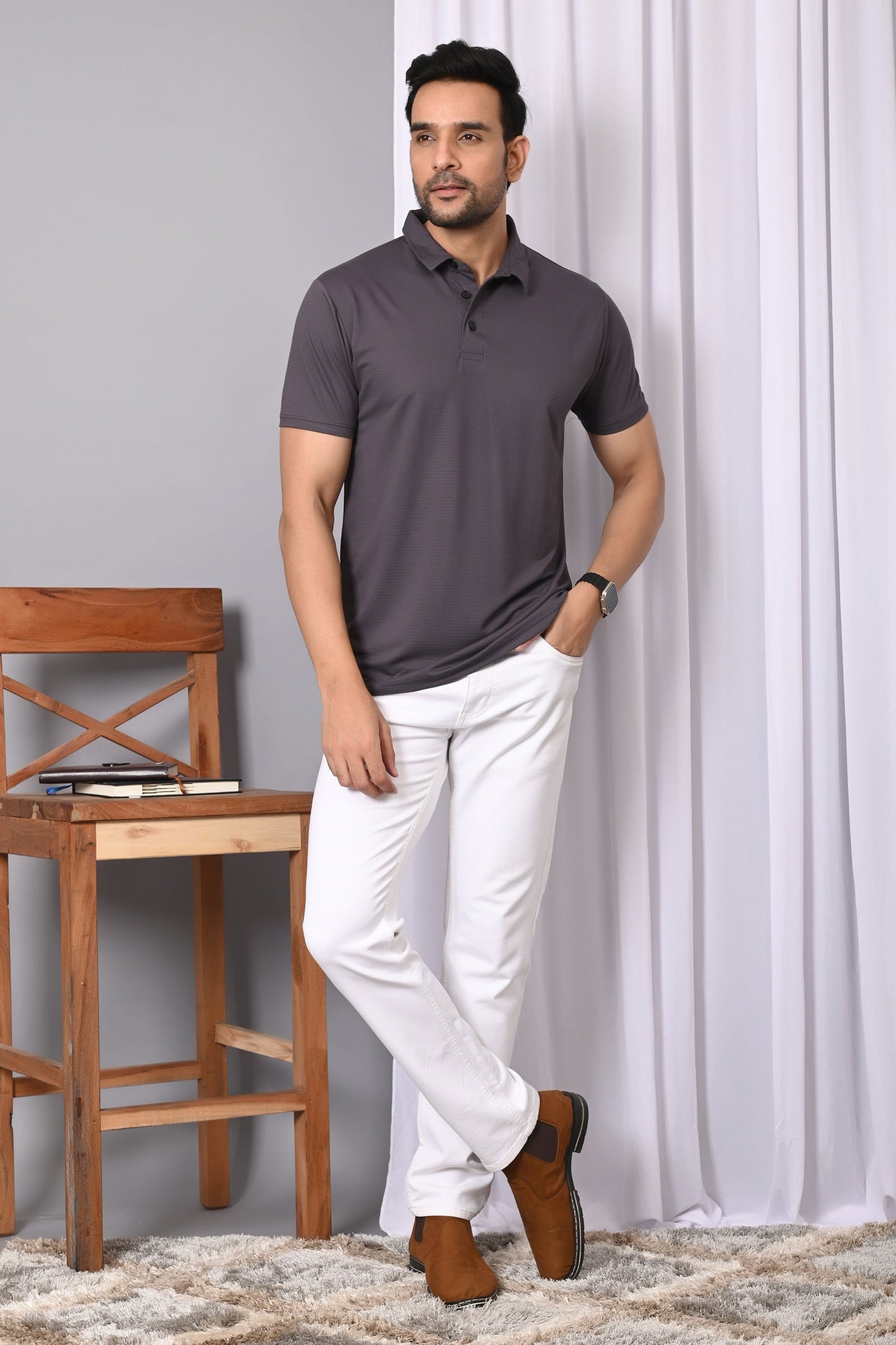 Arbour Men Polo Neck Solid Plain Half Sleeves T-Shirt