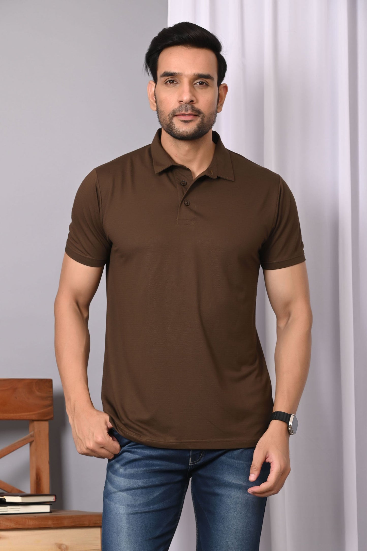 Arbour Men Polo Neck Solid Plain Half Sleeves T-Shirt