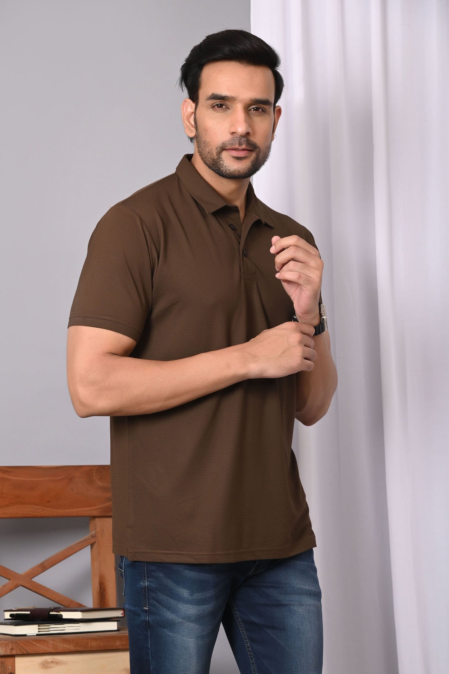 Arbour Men Polo Neck Solid Plain Half Sleeves T-Shirt