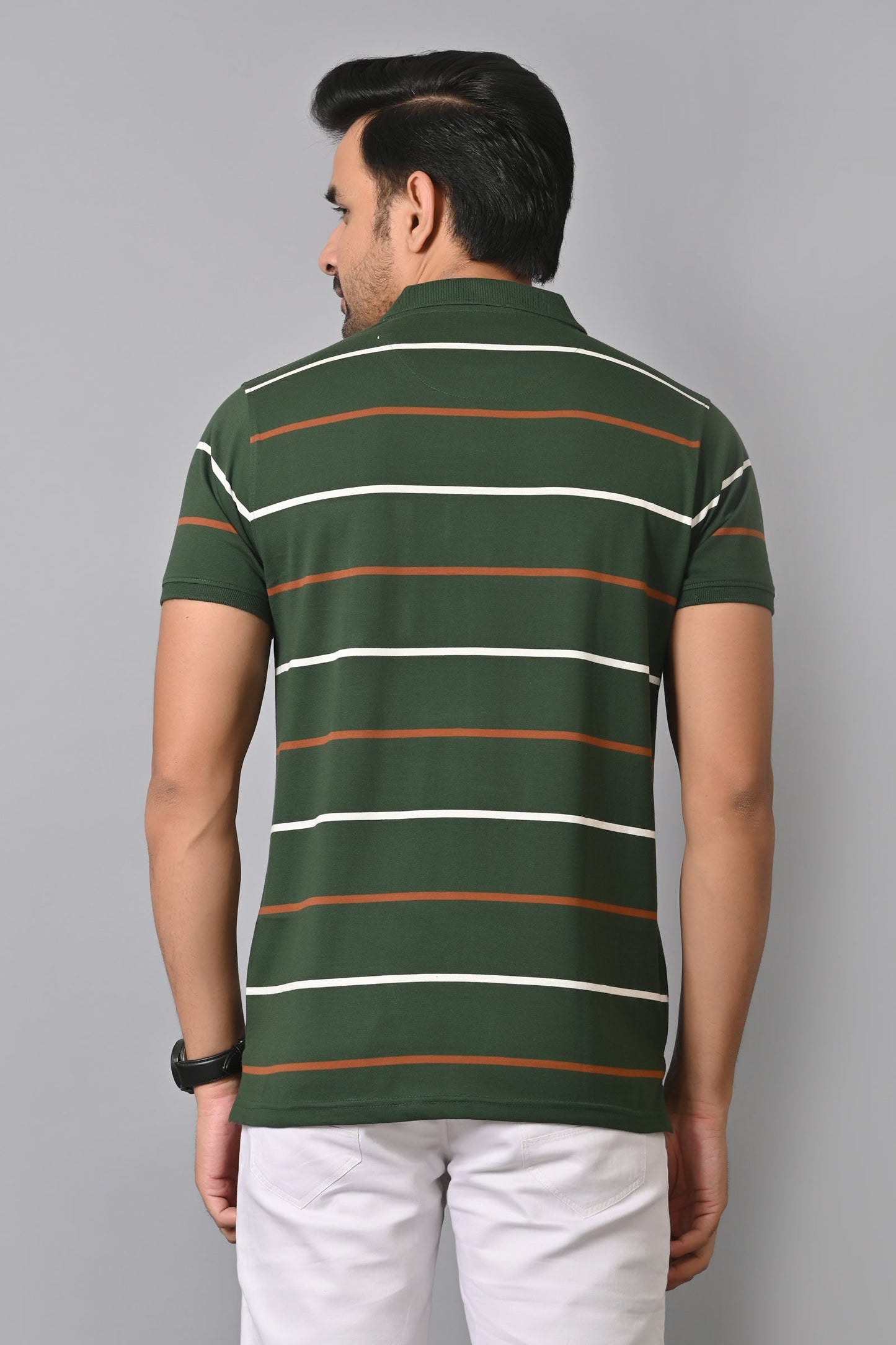 Arbour Men Polo Neck Stripes Pocket Half Sleeves T-Shirt