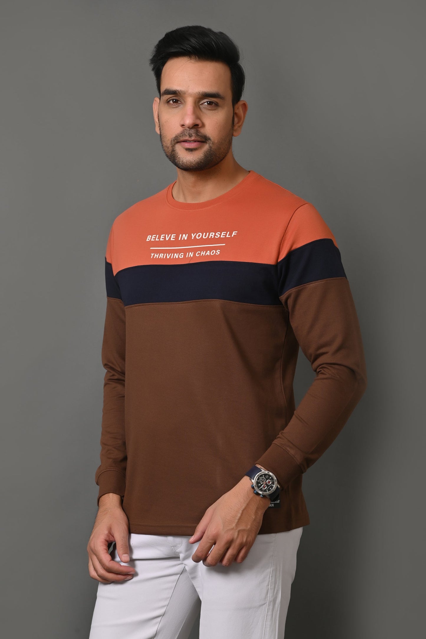 Arbour Men Round Neck Stripes Full Sleeves T-Shirt