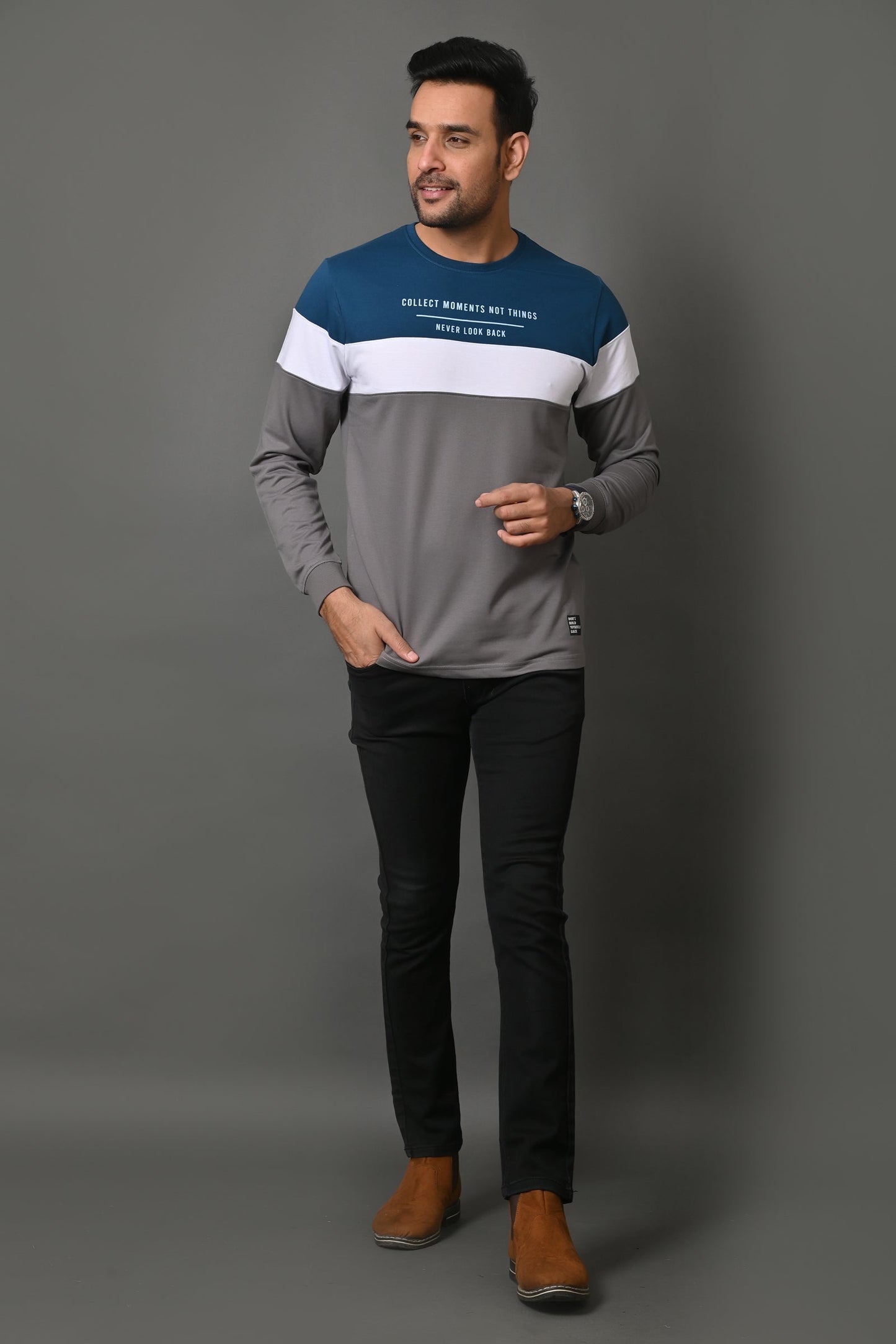 Arbour Men Round Neck Stripes Full Sleeves T-Shirt